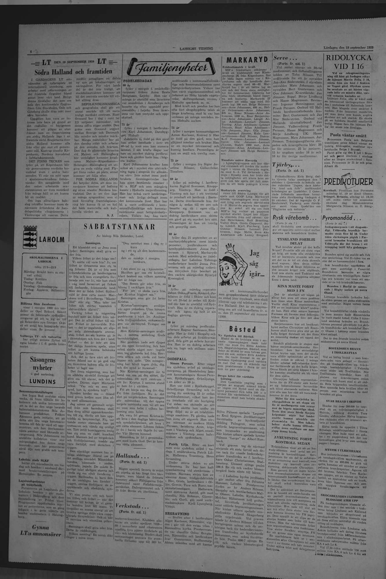 Laholms Tidning Lördag 19 september 1959, sida 4