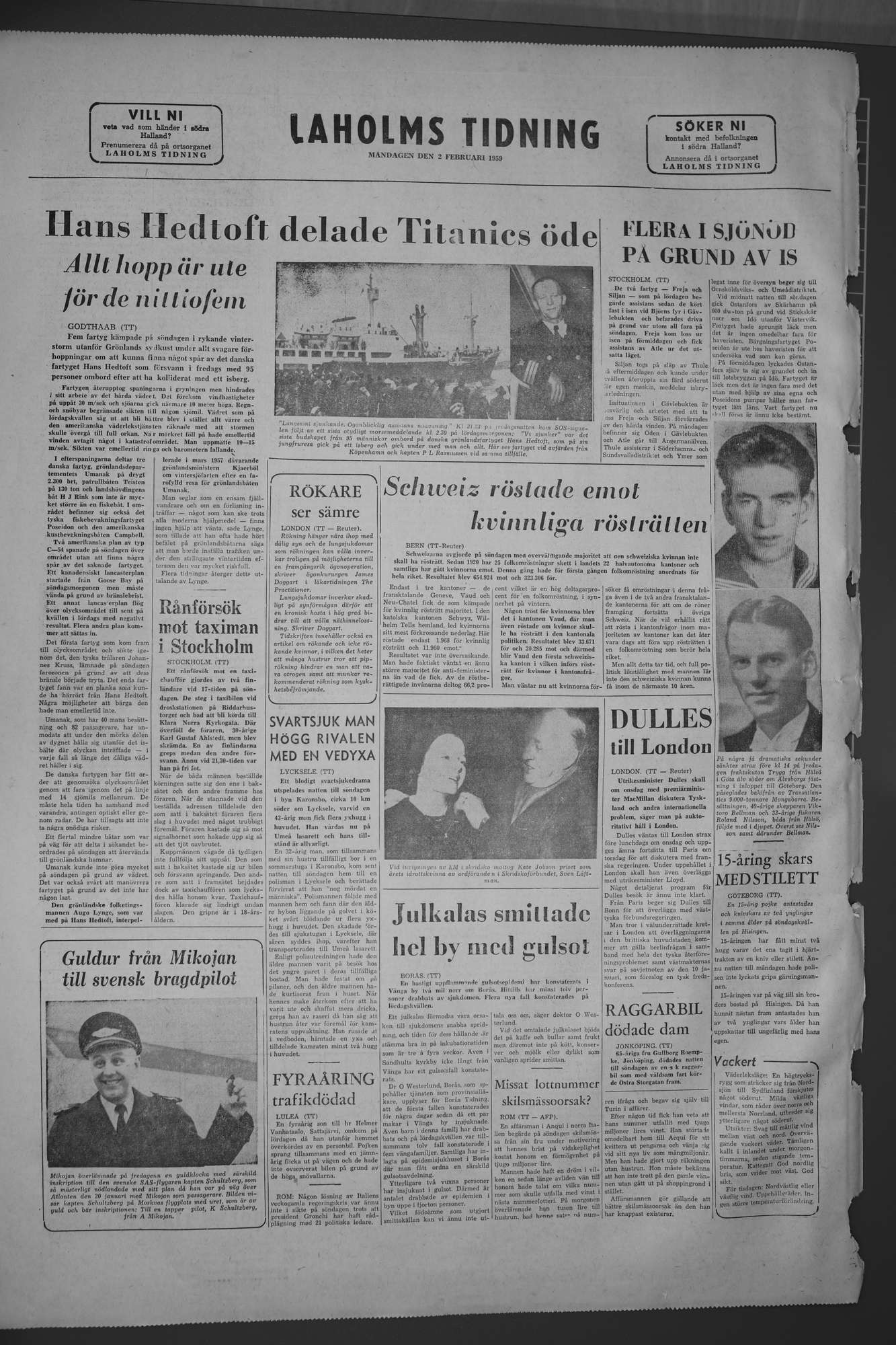 Laholms Tidning Måndag 2 februari 1959, sida 8