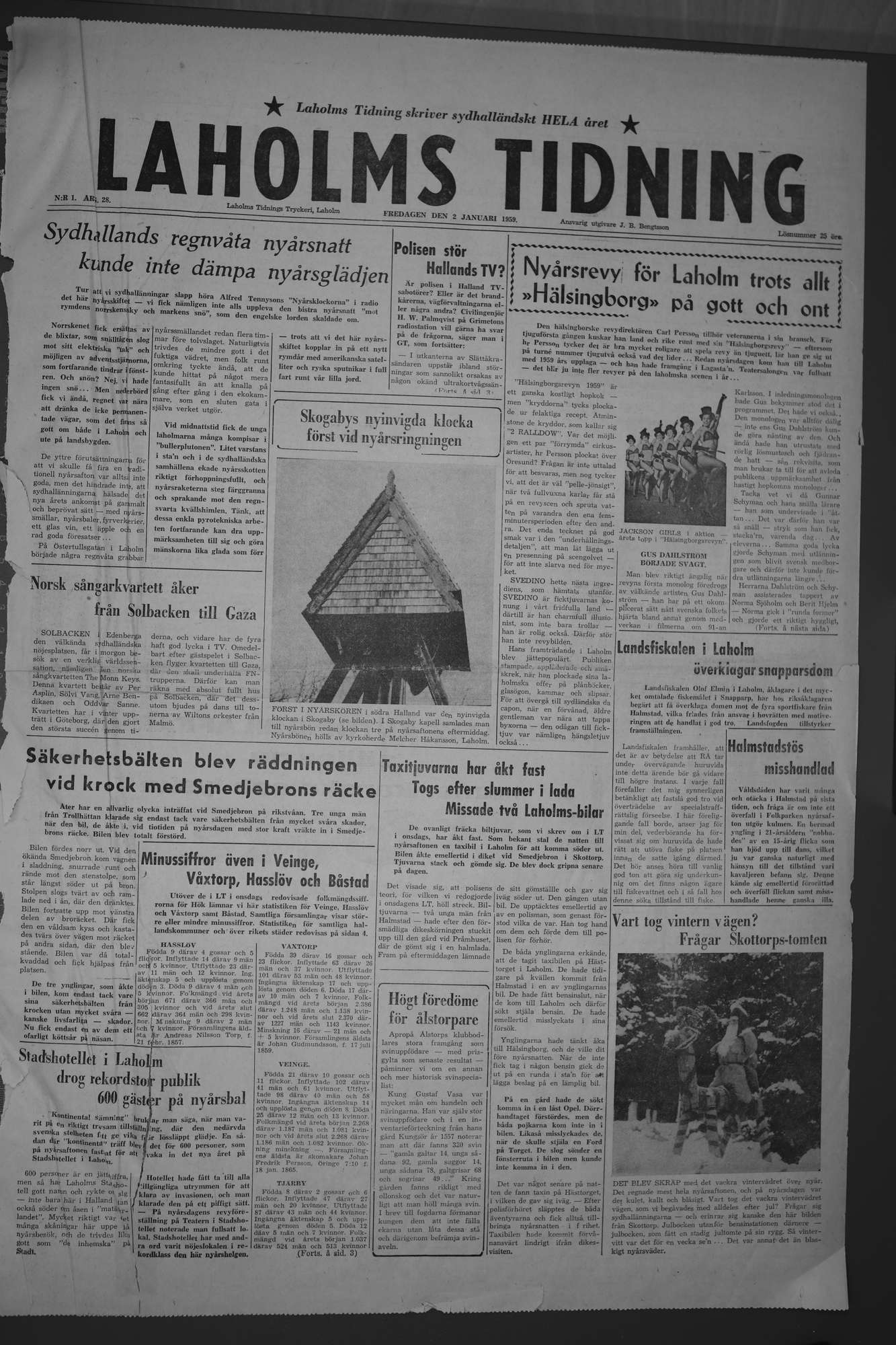 Laholms Tidning Fredag 2 januari 1959, sida 1
