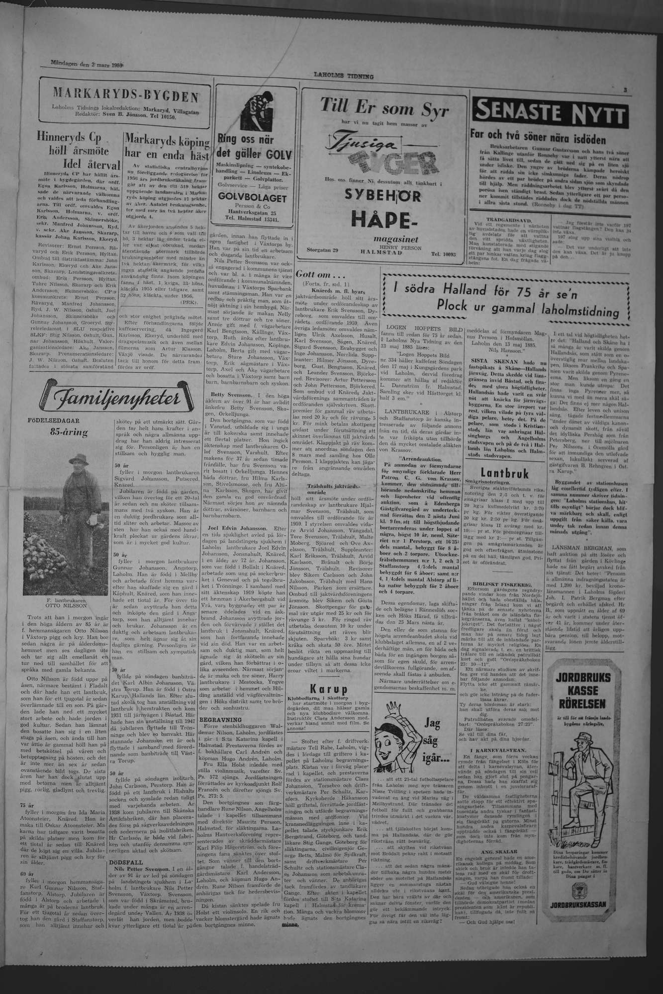 Laholms Tidning Måndag 2 mars 1959, sida 3