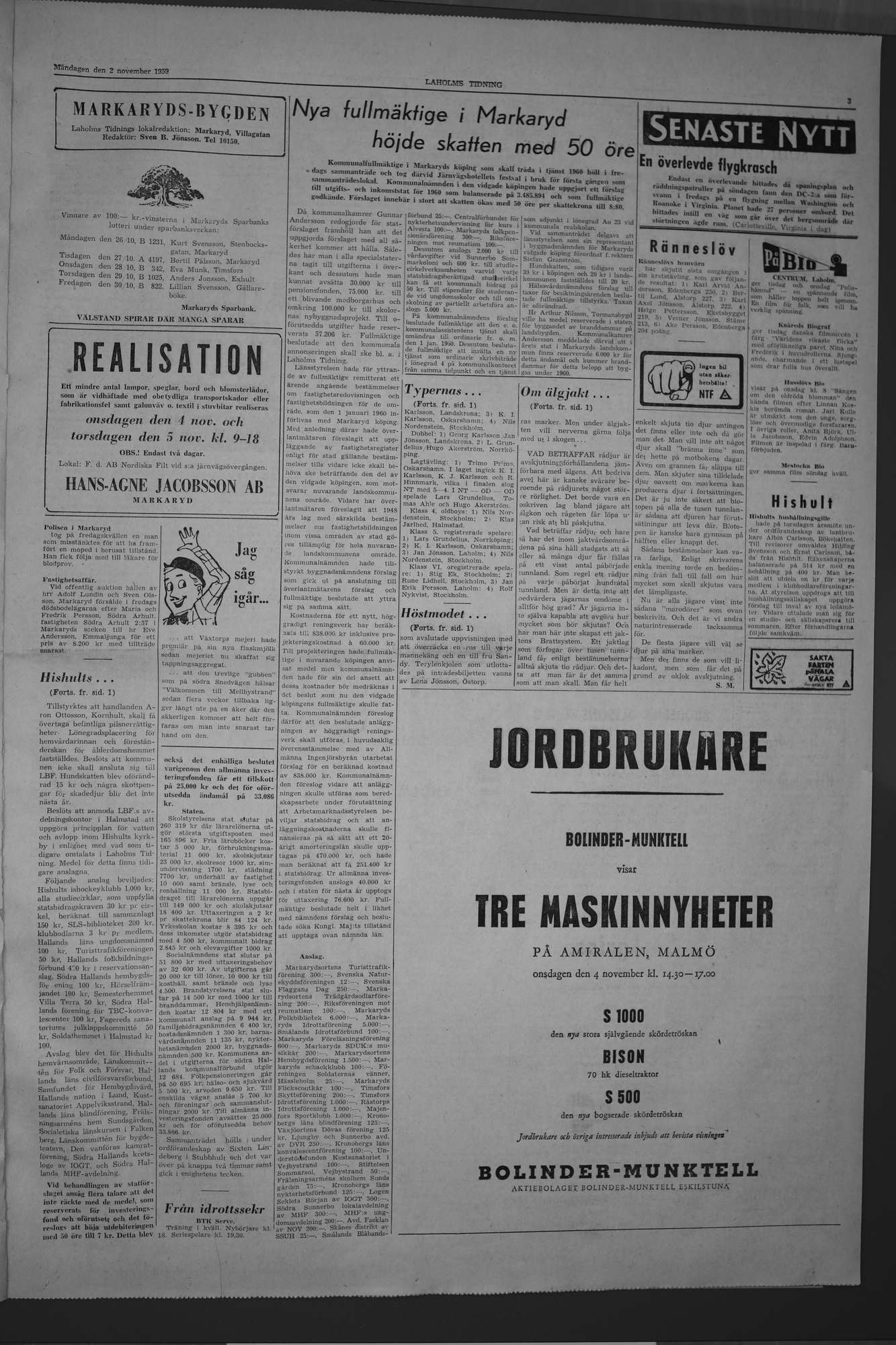 Laholms Tidning Måndag 2 november 1959, sida 3
