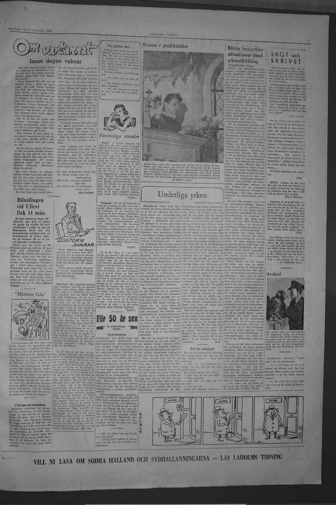 Laholms Tidning Måndag 2 november 1959, sida 7