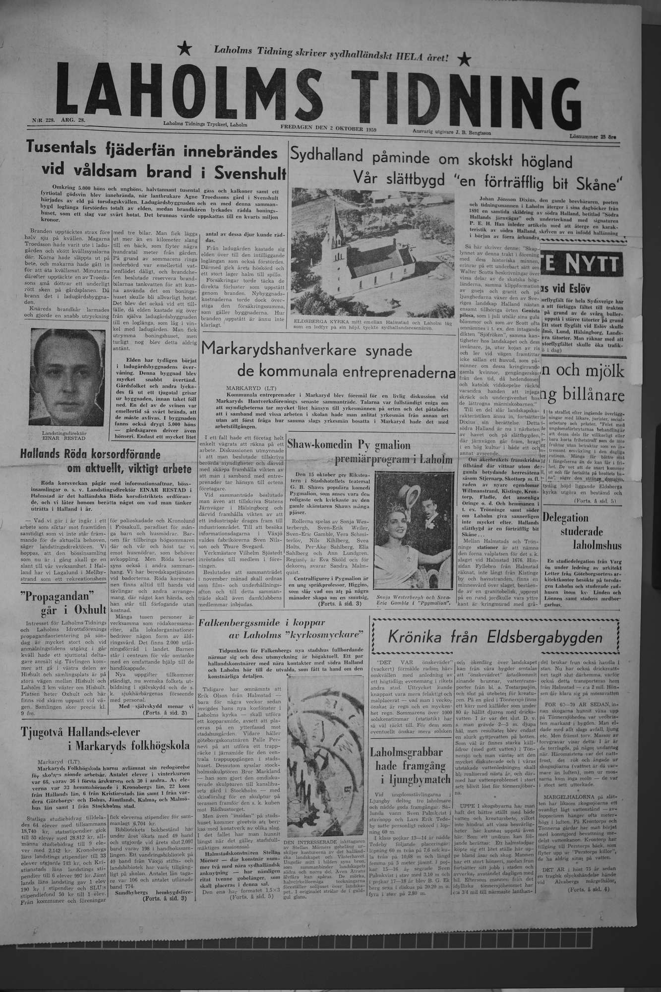 Laholms Tidning Fredag 2 oktober 1959, sida 1