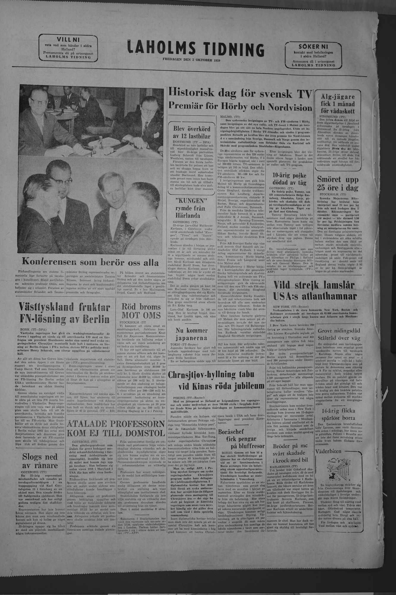 Laholms Tidning Fredag 2 oktober 1959, sida 8