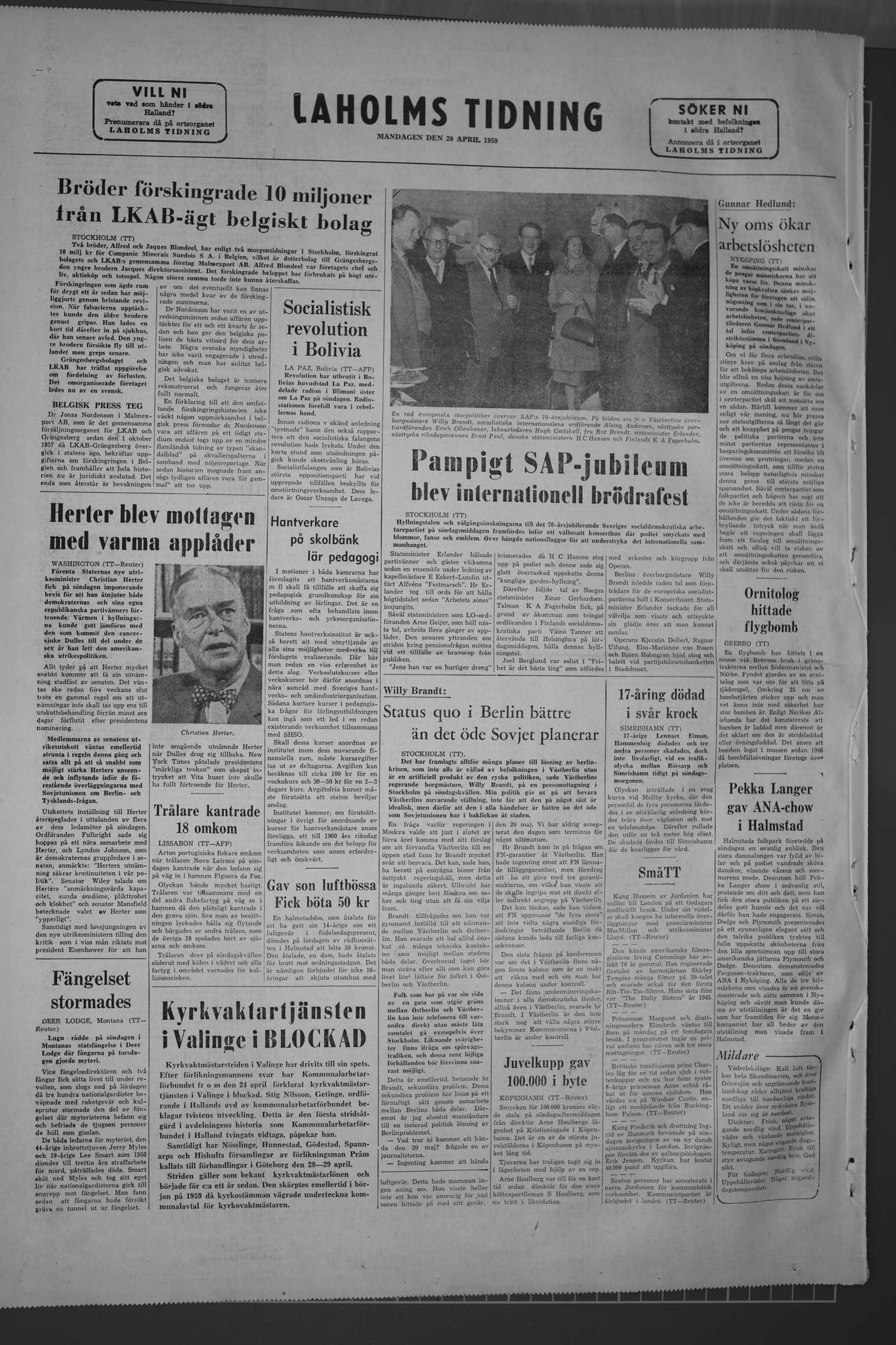 Laholms Tidning Måndag 20 april 1959, sida 8