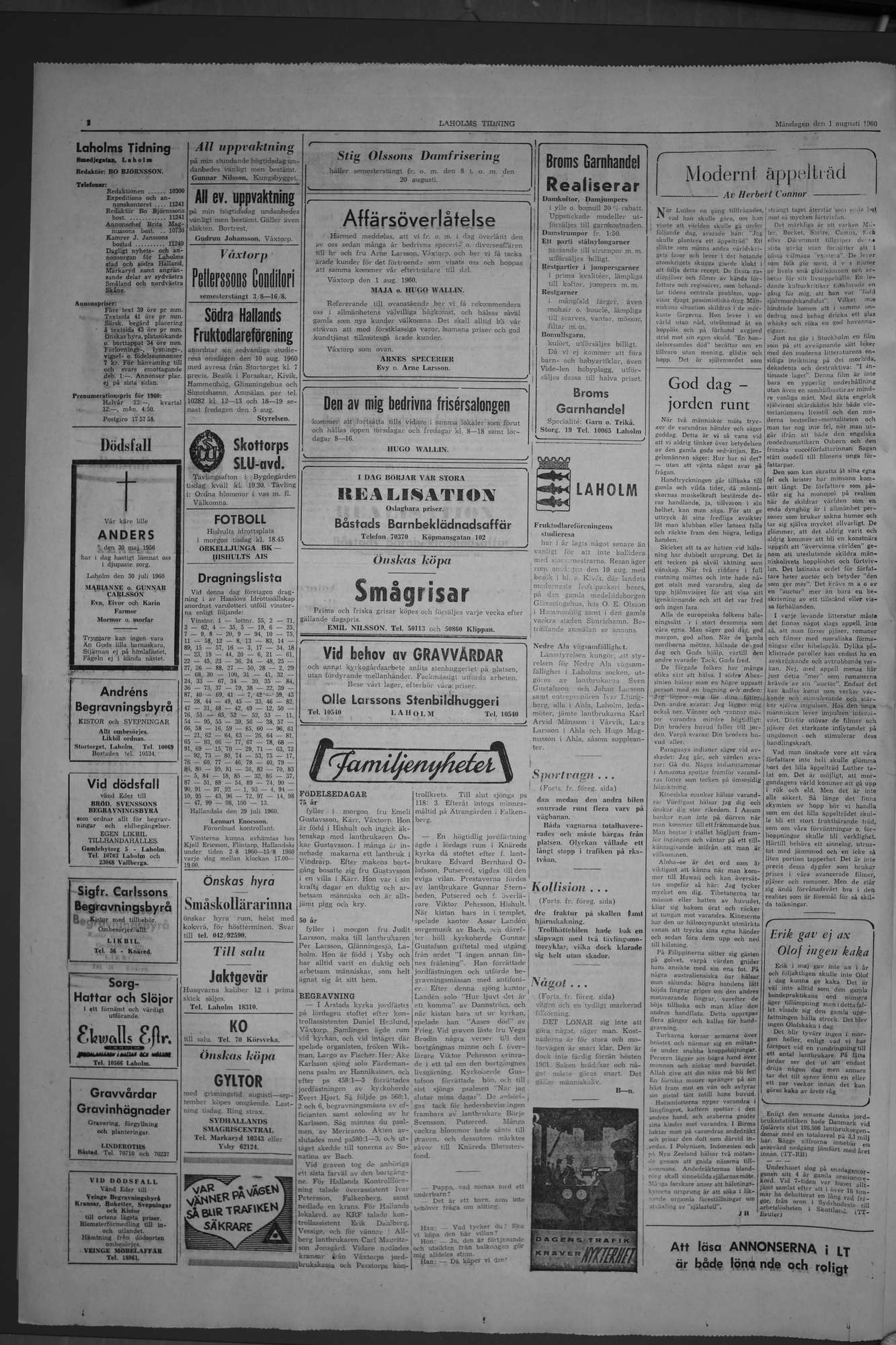 Laholms Tidning Måndag 1 augusti 1960, sida 2