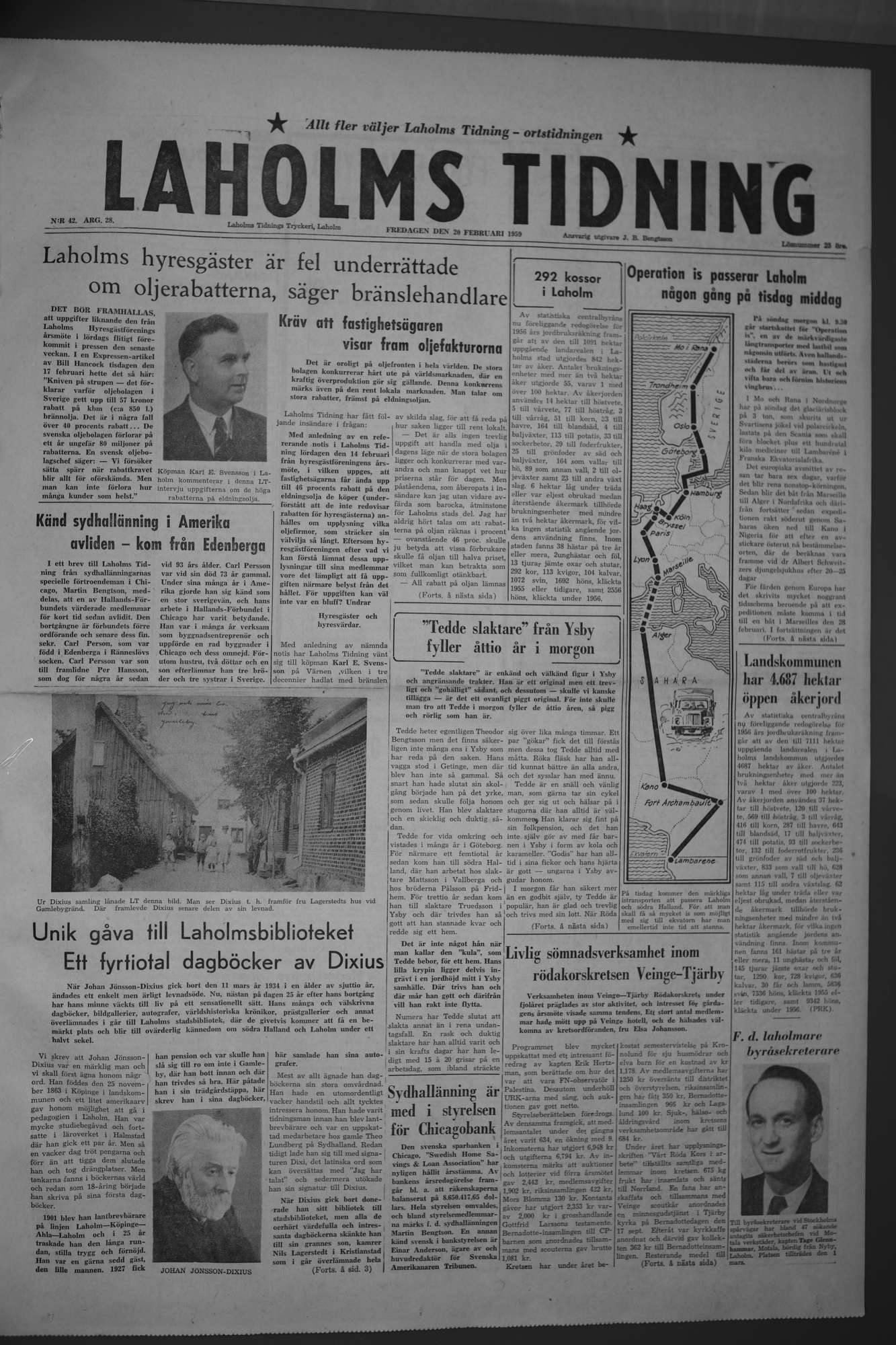 Laholms Tidning Fredag 20 februari 1959, sida 1