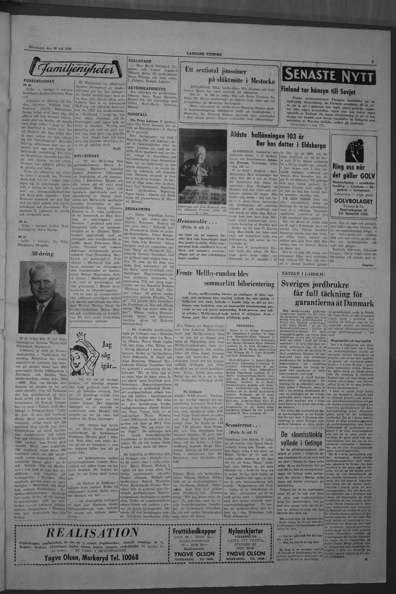 Laholms Tidning Måndag 20 juli 1959, sida 3