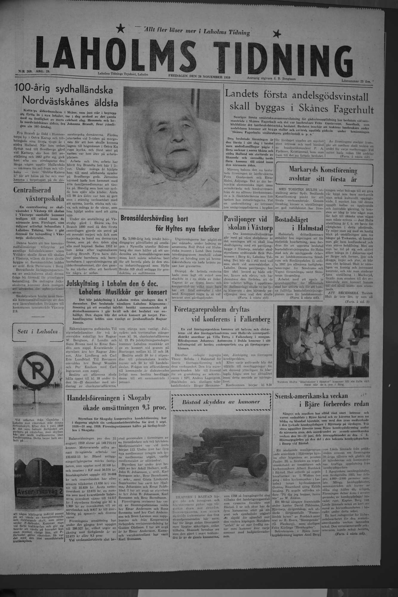 Laholms Tidning Fredag 20 november 1959, sida 1