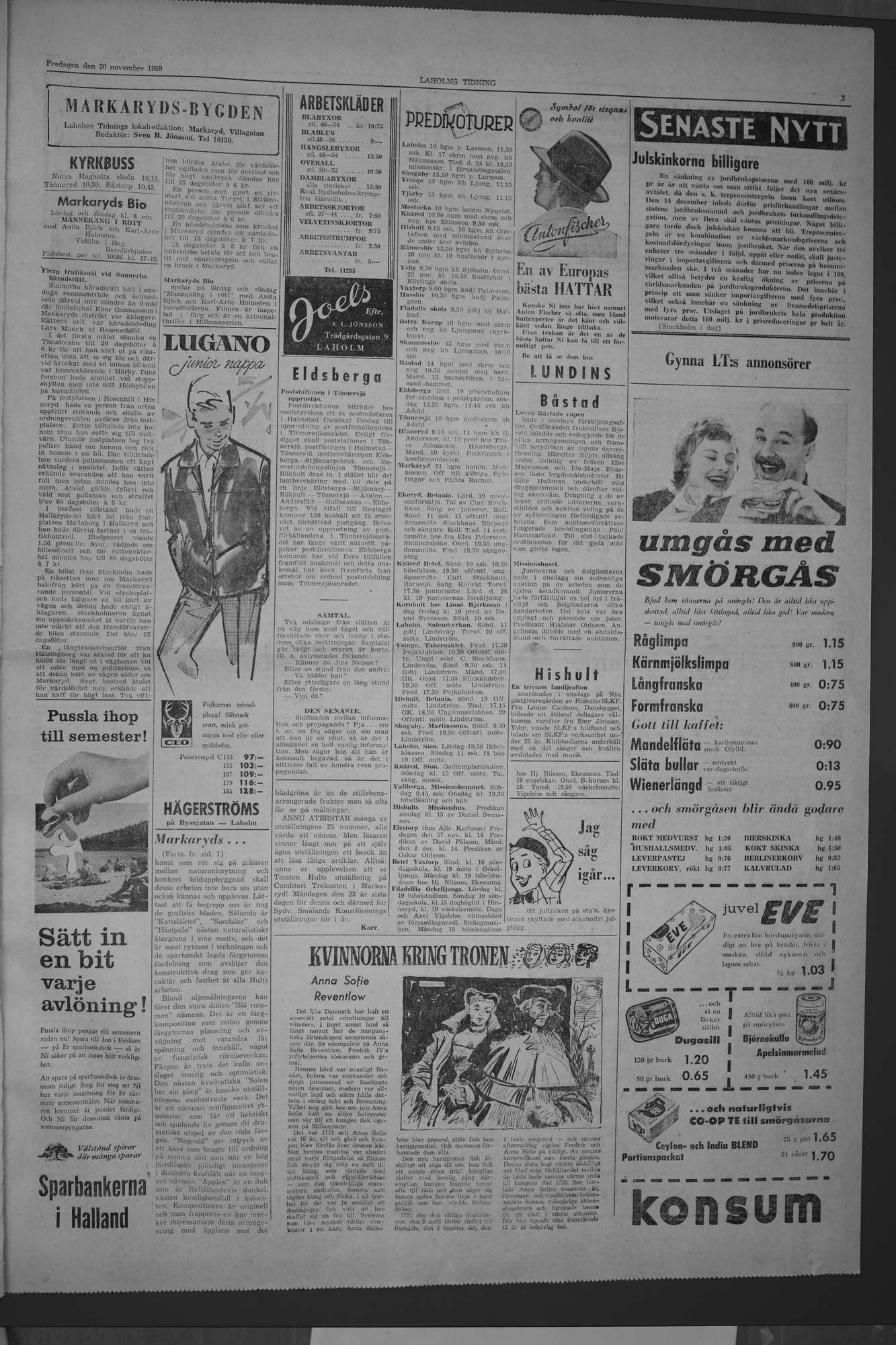 Laholms Tidning Fredag 20 november 1959, sida 3