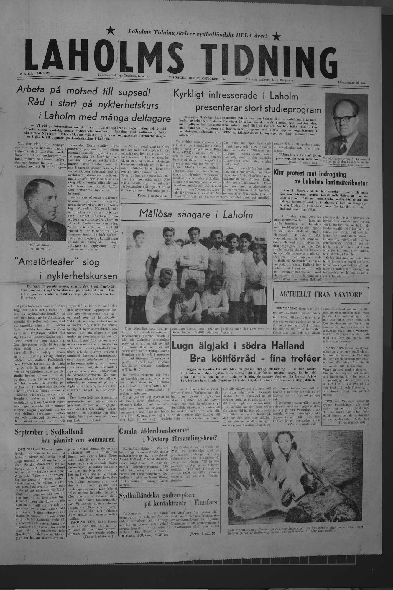 Laholms Tidning Tisdag 20 oktober 1959, sida 1
