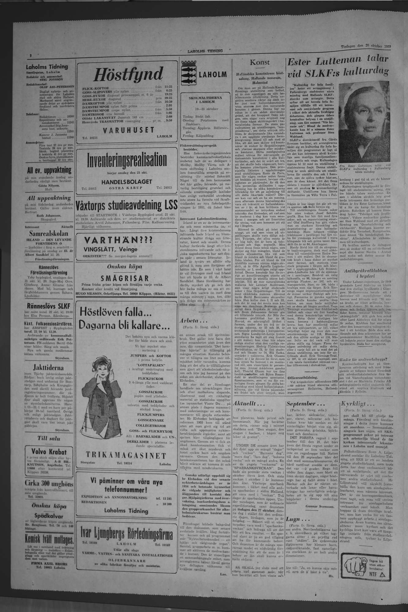 Laholms Tidning Tisdag 20 oktober 1959, sida 2