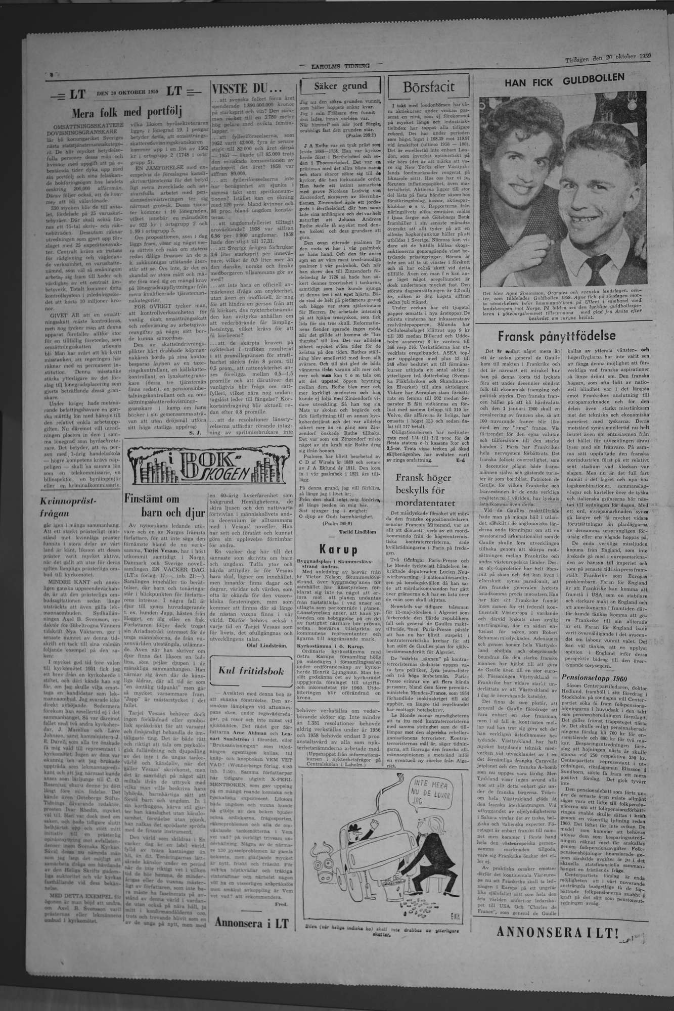 Laholms Tidning Tisdag 20 oktober 1959, sida 4