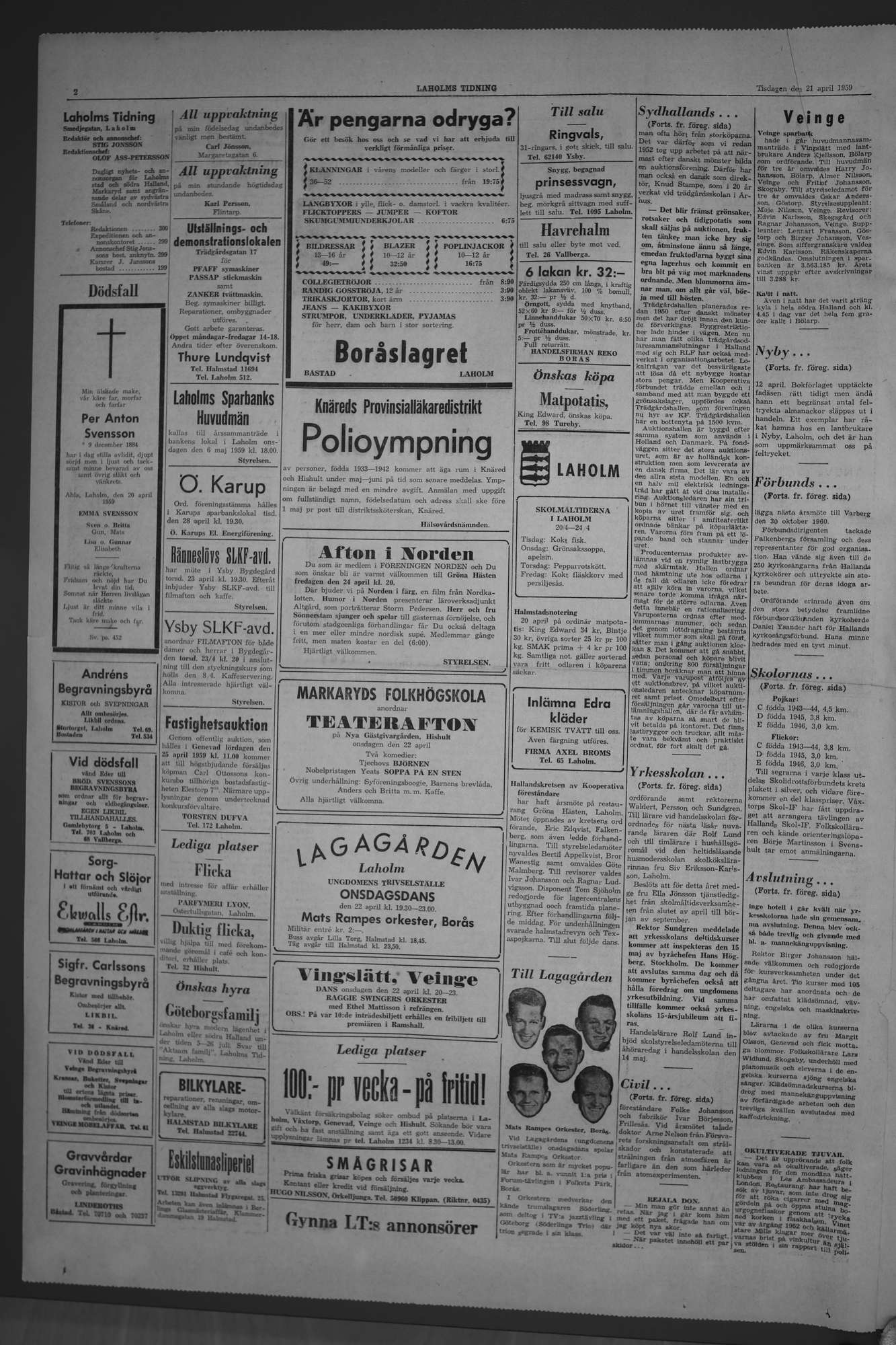 Laholms Tidning Tisdag 21 april 1959, sida 2