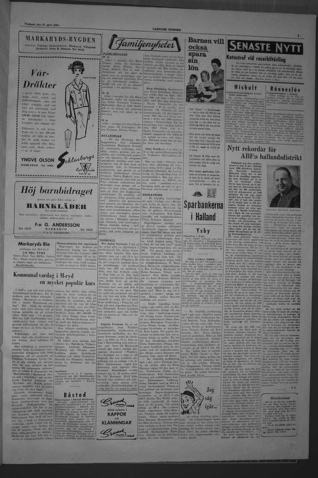 Laholms Tidning Tisdag 21 april 1959, sida 3