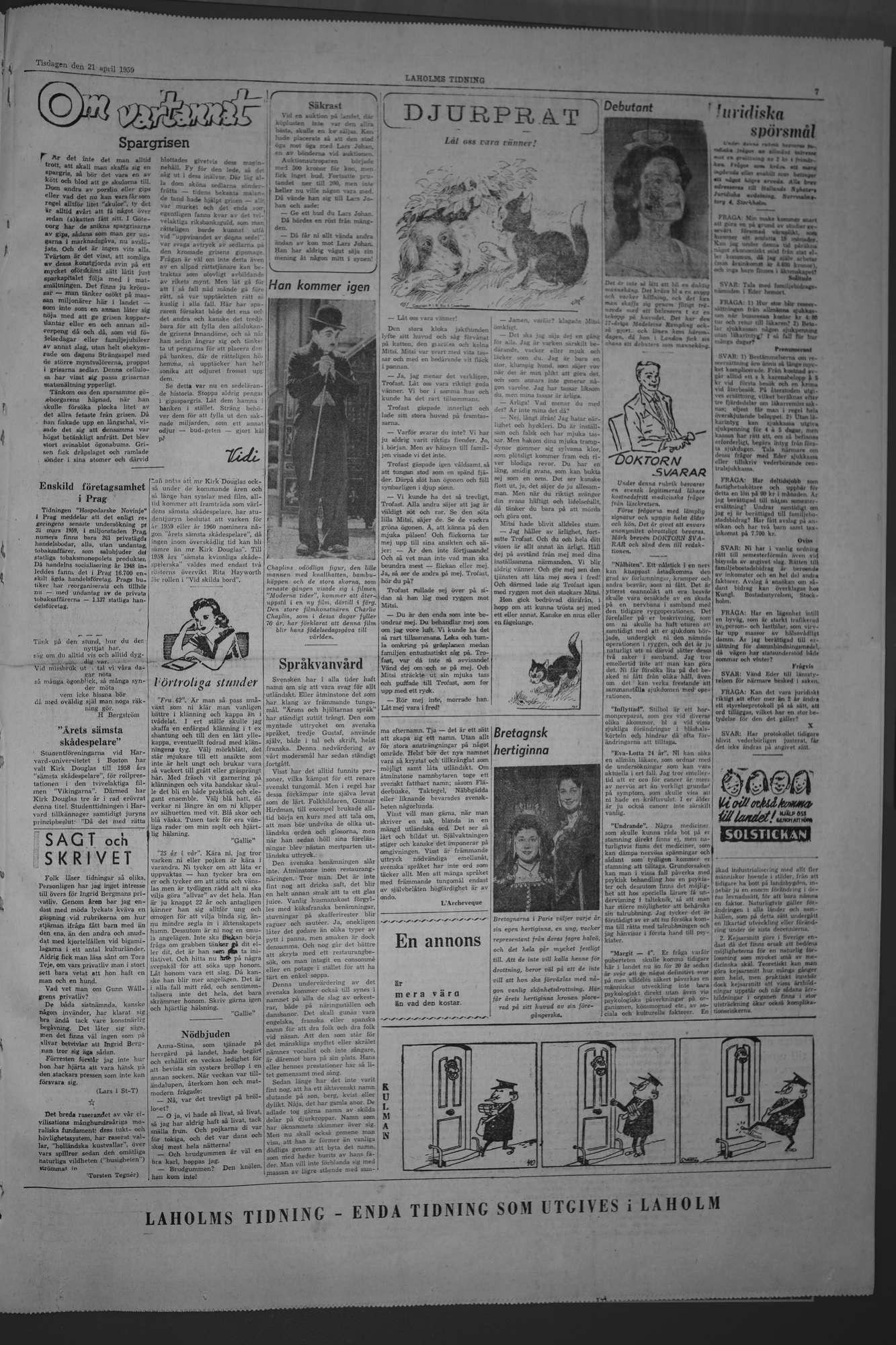 Laholms Tidning Tisdag 21 april 1959, sida 7