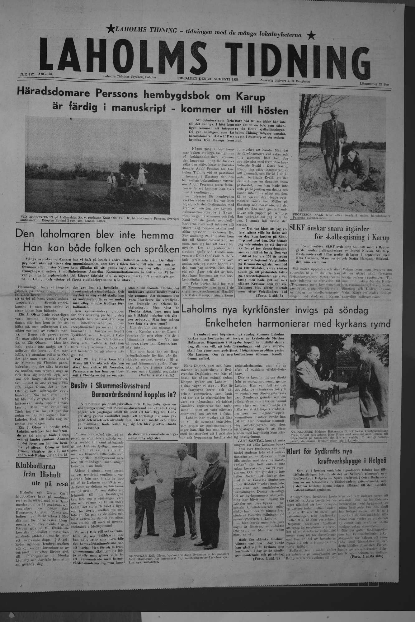 Laholms Tidning Fredag 21 augusti 1959, sida 1