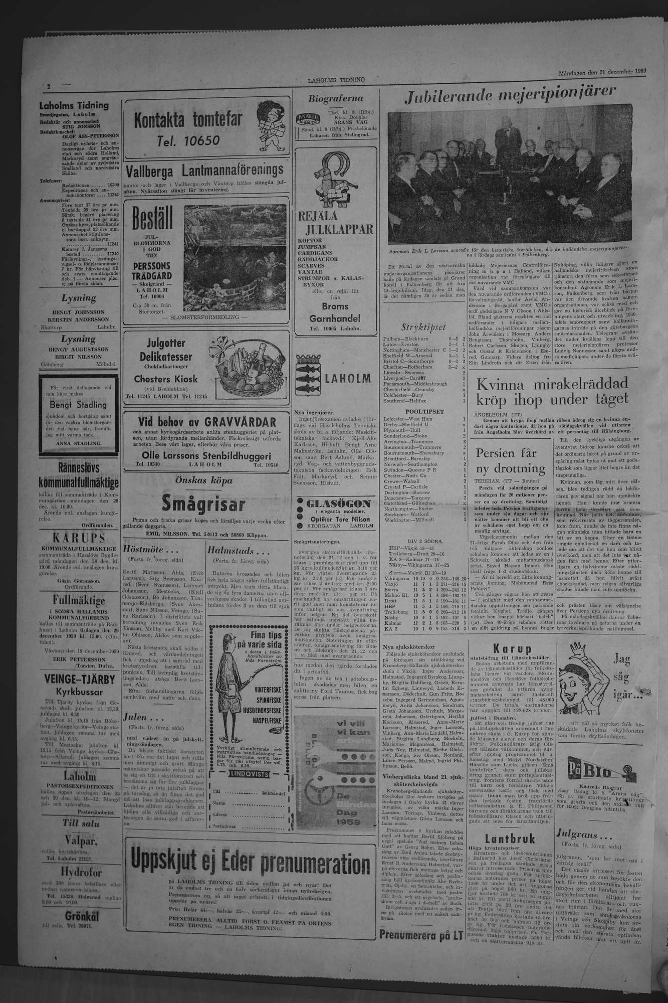 Laholms Tidning Måndag 21 december 1959, sida 2