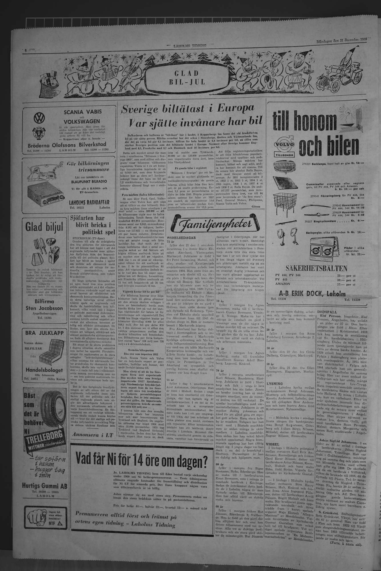 Laholms Tidning Måndag 21 december 1959, sida 4