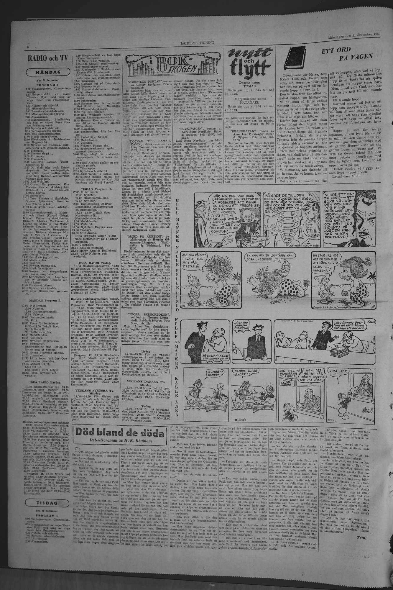 Laholms Tidning Måndag 21 december 1959, sida 6
