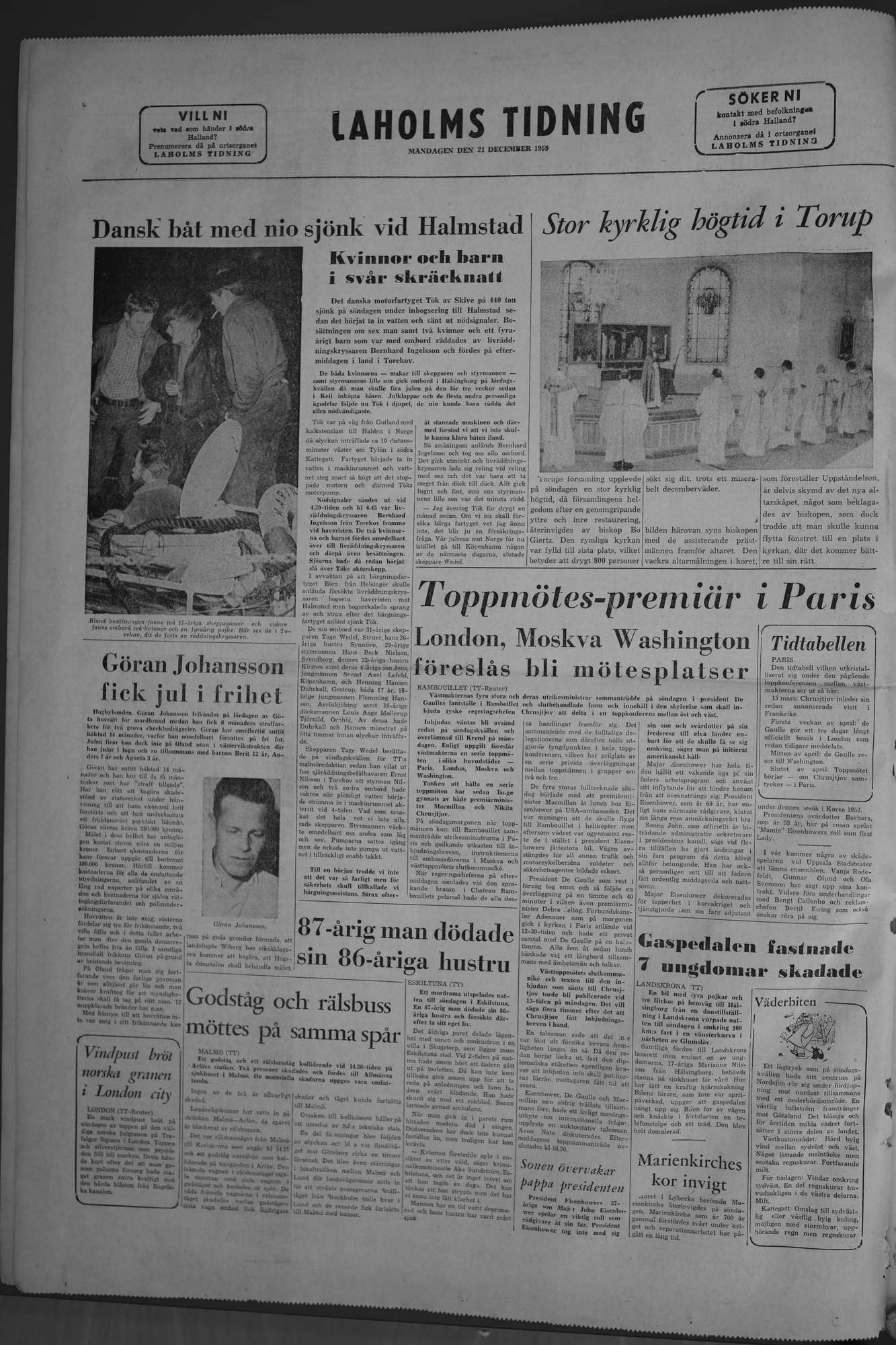 Laholms Tidning Måndag 21 december 1959, sida 8