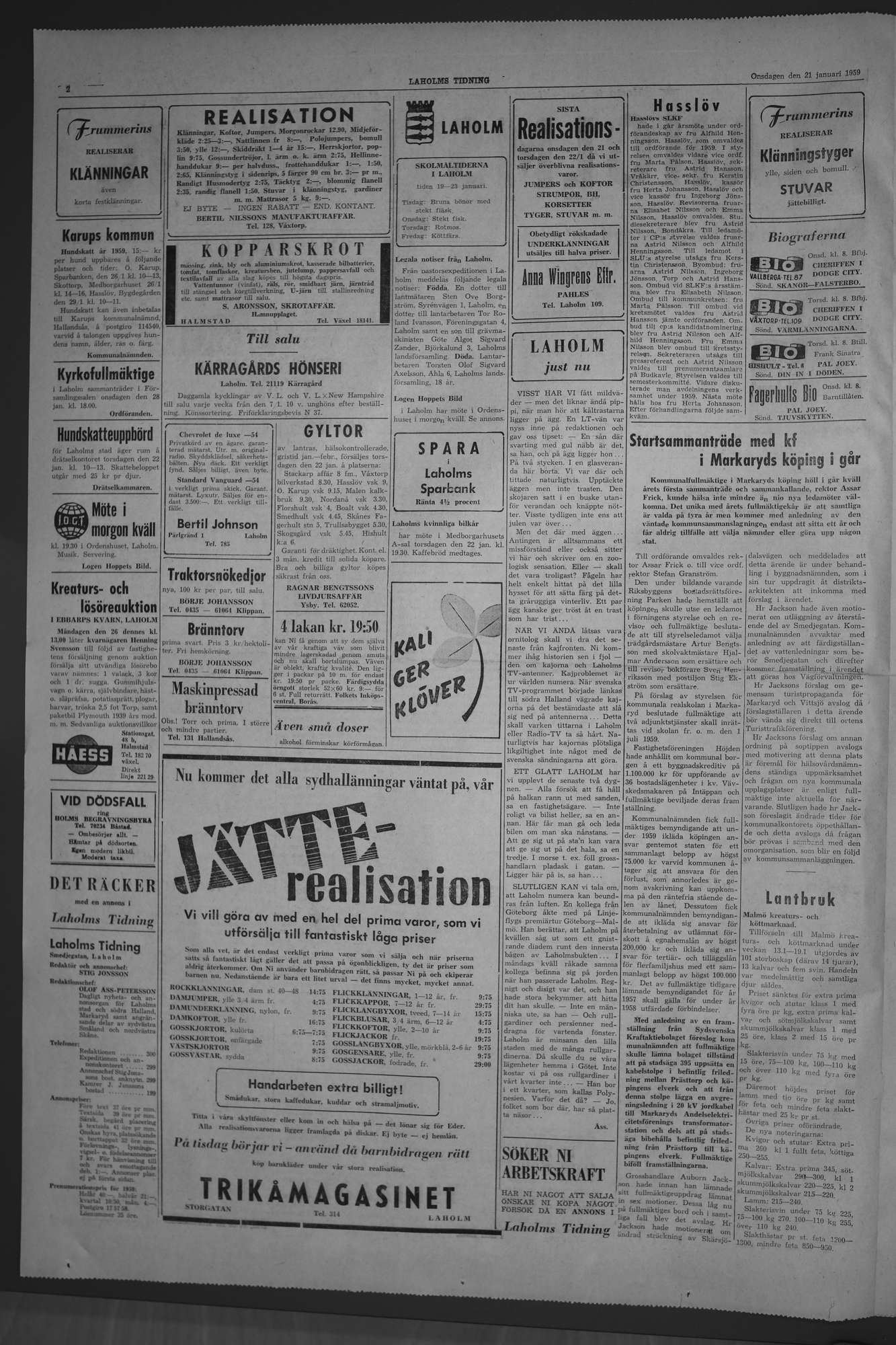 Laholms Tidning Onsdag 21 januari 1959, sida 2