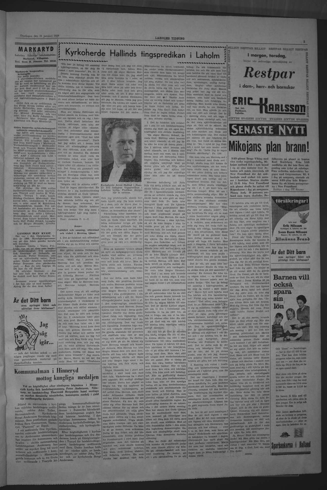 Laholms Tidning Onsdag 21 januari 1959, sida 3