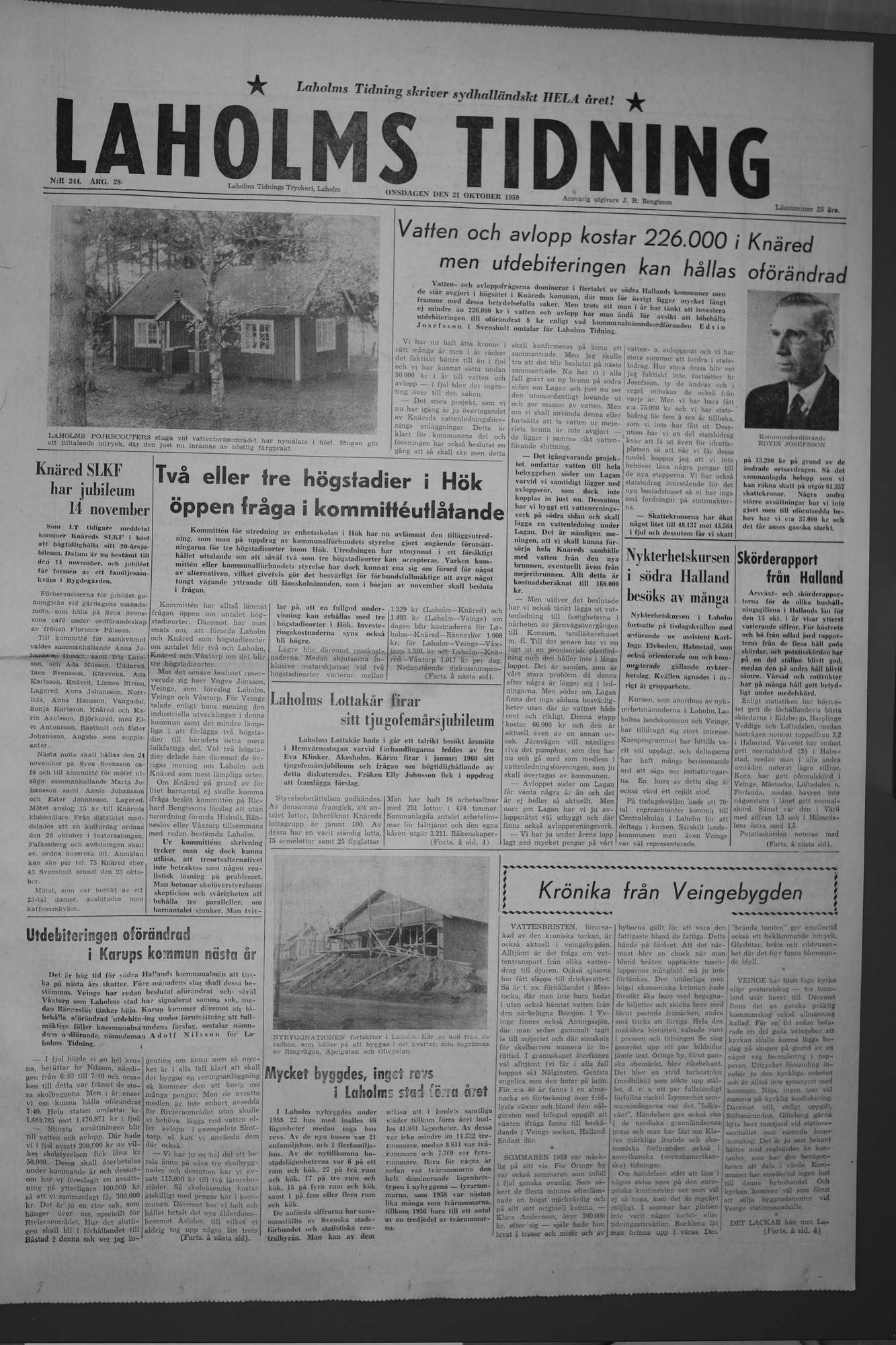 Laholms Tidning Onsdag 21 oktober 1959, sida 1