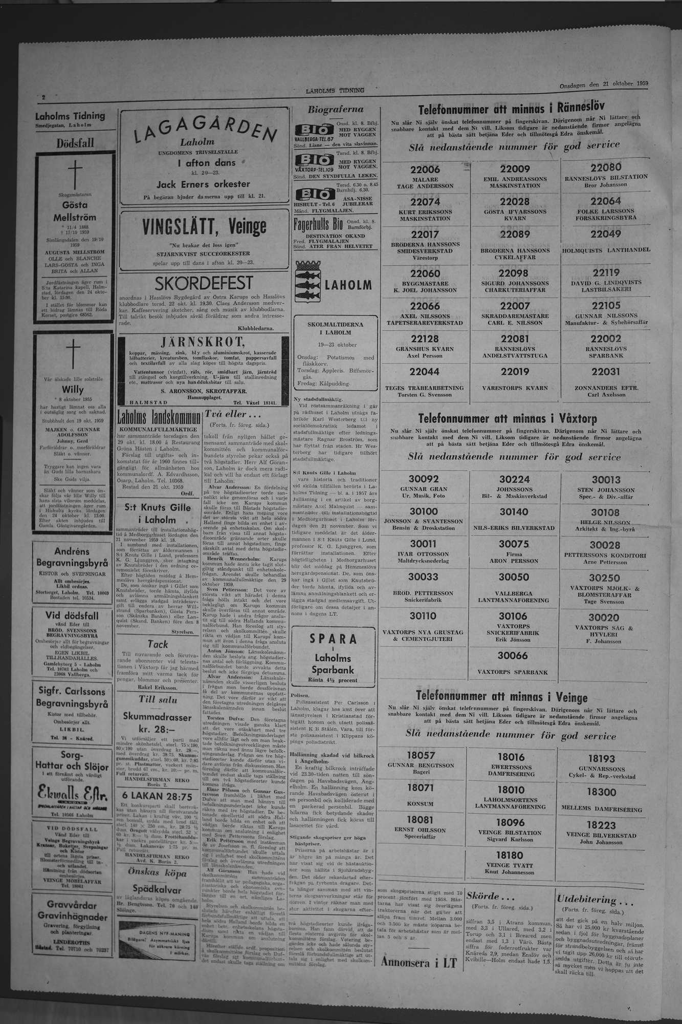 Laholms Tidning Onsdag 21 oktober 1959, sida 2