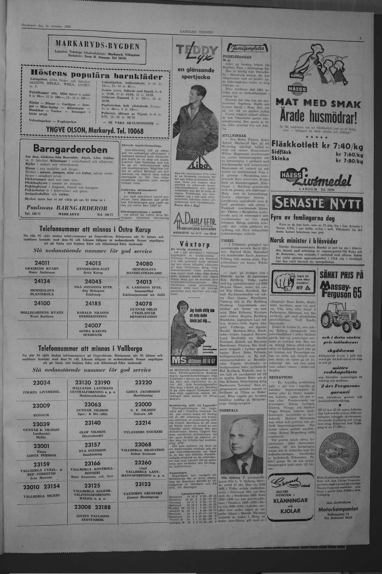 Laholms Tidning Onsdag 21 oktober 1959, sida 3