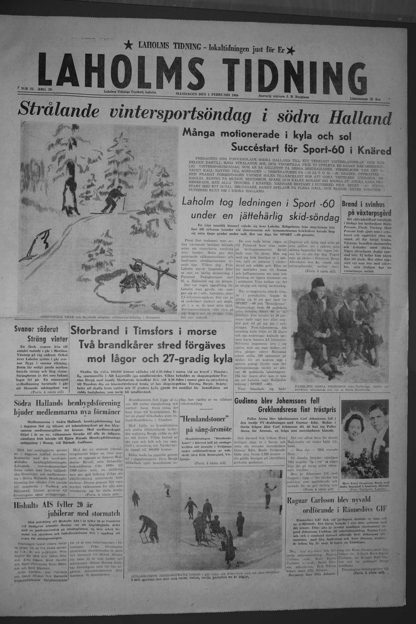 Laholms Tidning Måndag 1 februari 1960, sida 1