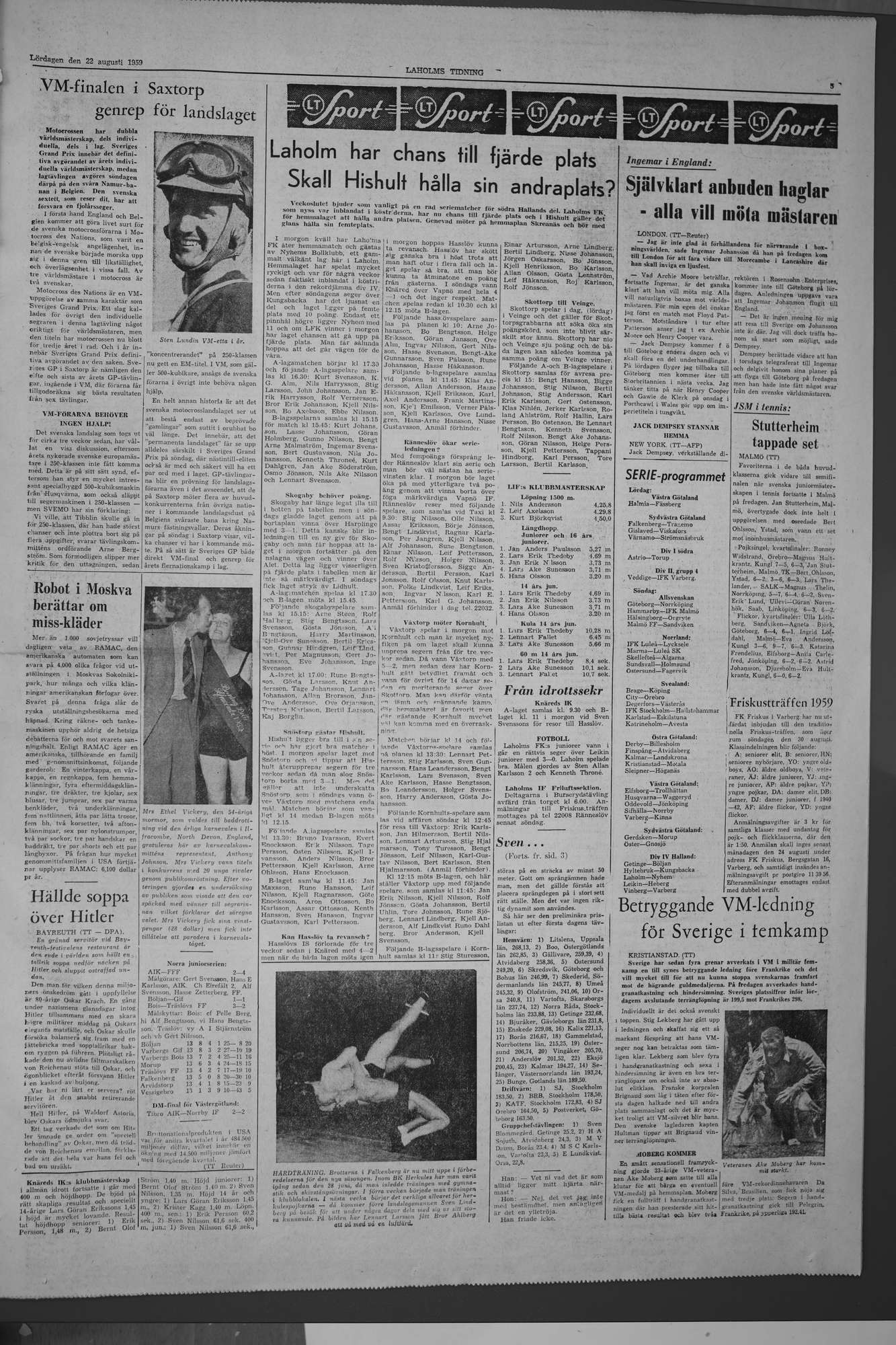 Laholms Tidning Lördag 22 augusti 1959, sida 5