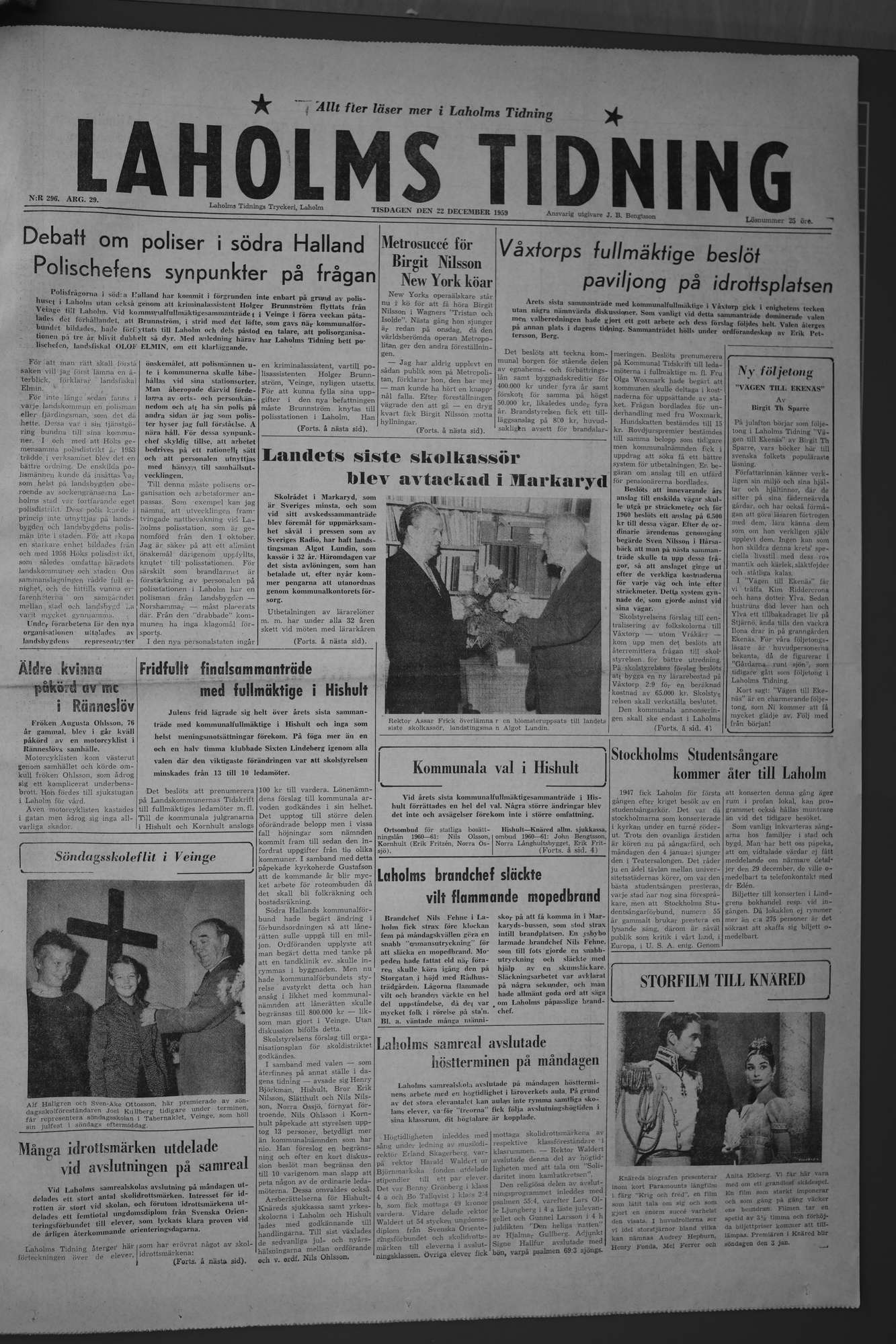 Laholms Tidning Tisdag 22 december 1959, sida 1