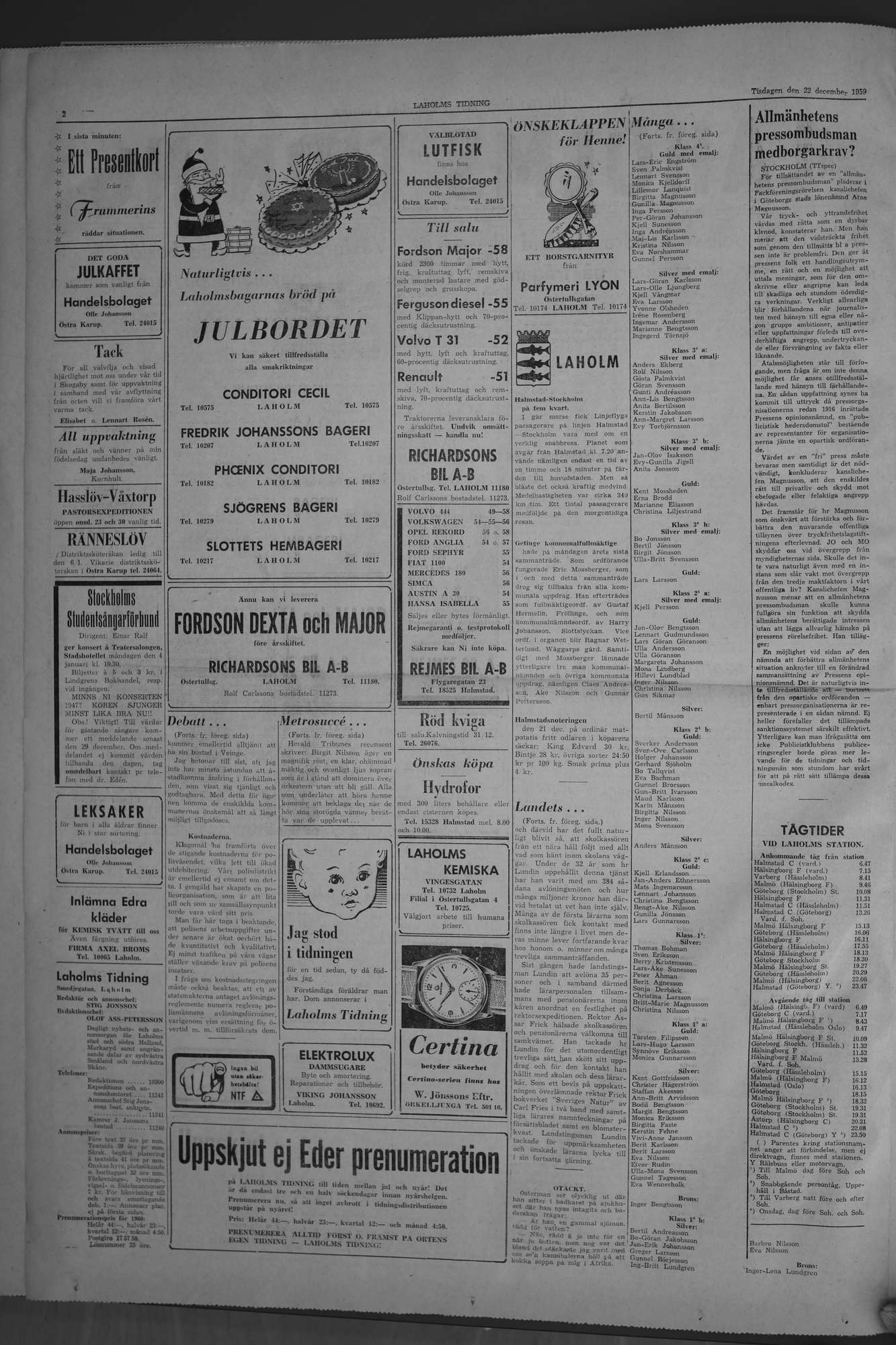 Laholms Tidning Tisdag 22 december 1959, sida 2