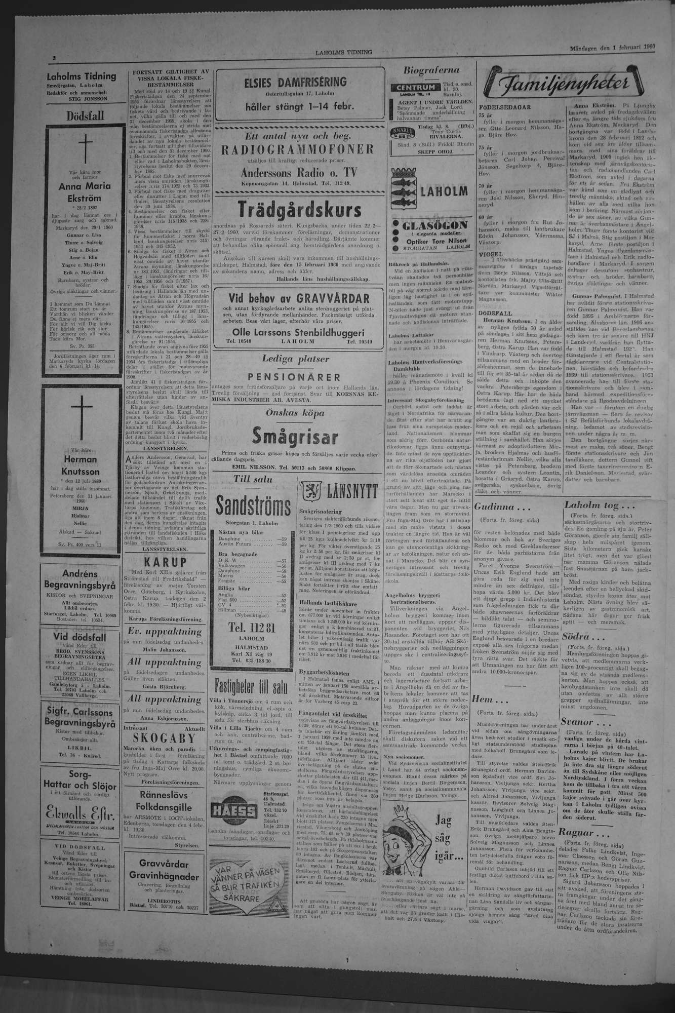Laholms Tidning Måndag 1 februari 1960, sida 2
