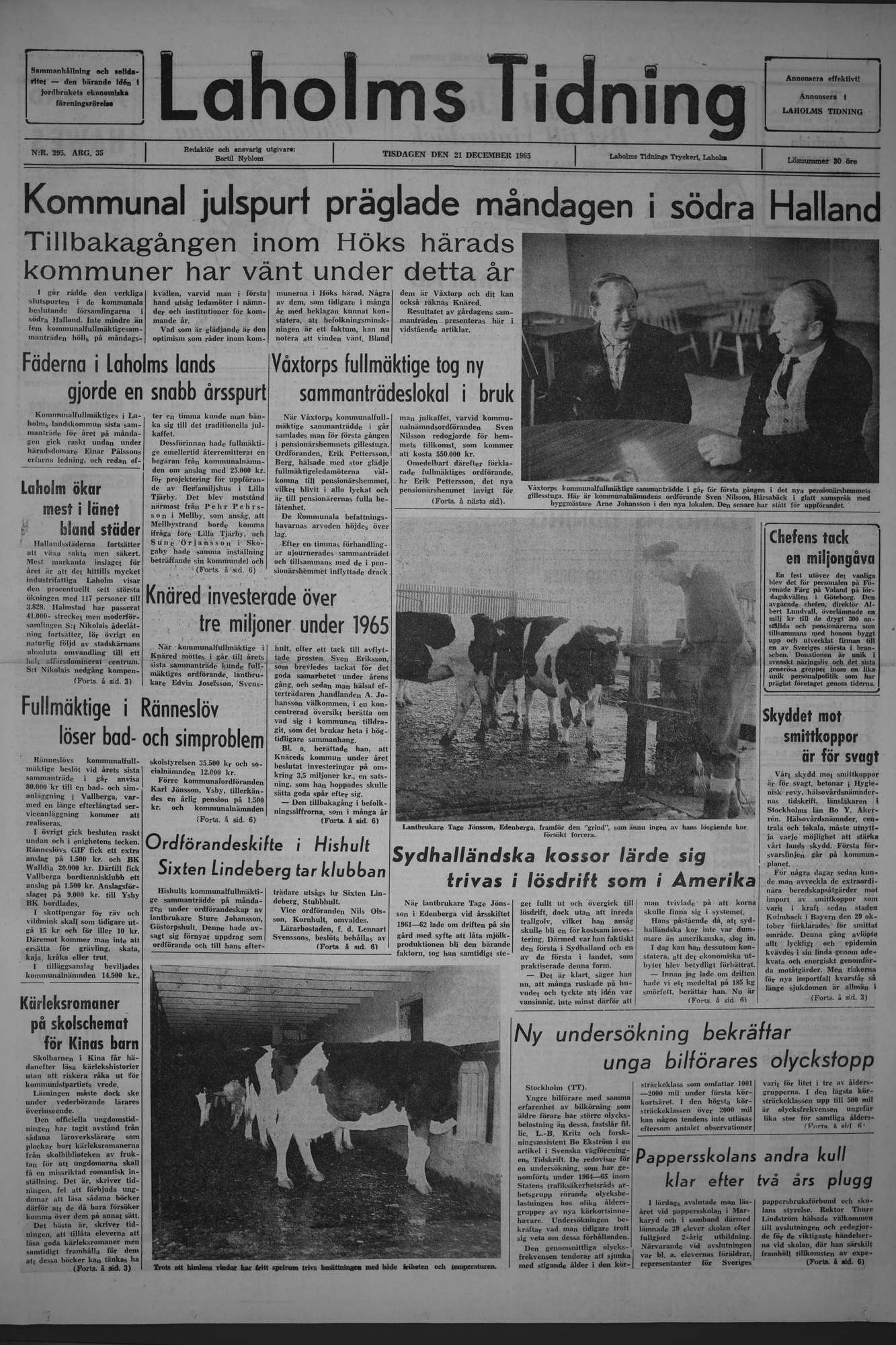 Laholms Tidning Tisdag 21 december 1965, sida 1