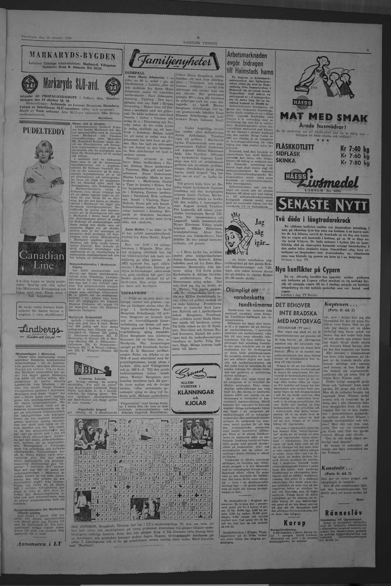 Laholms Tidning Torsdag 22 oktober 1959, sida 3
