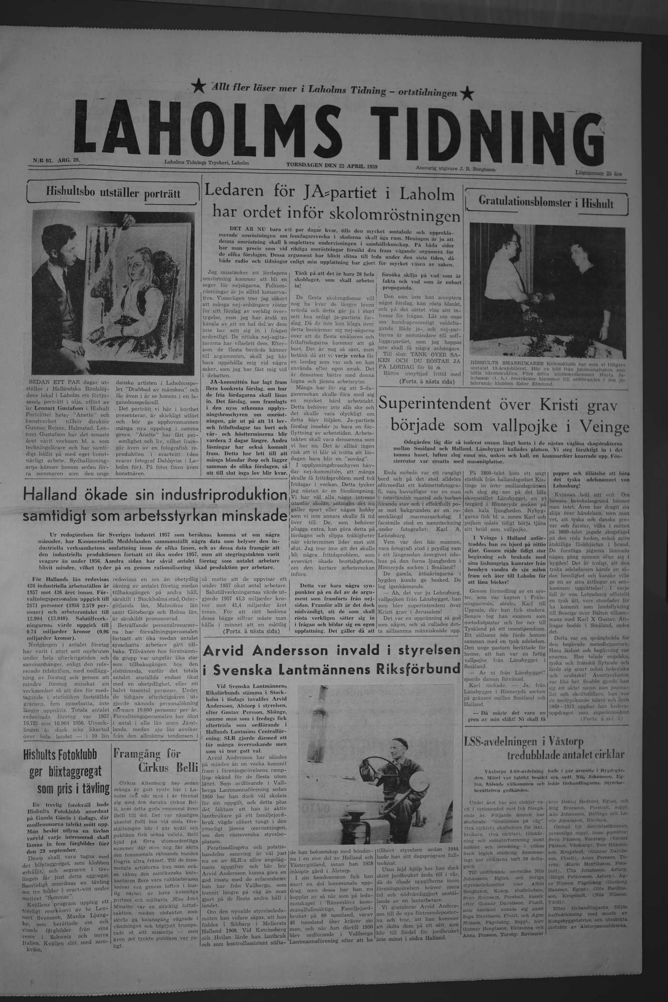 Laholms Tidning Torsdag 23 april 1959, sida 1