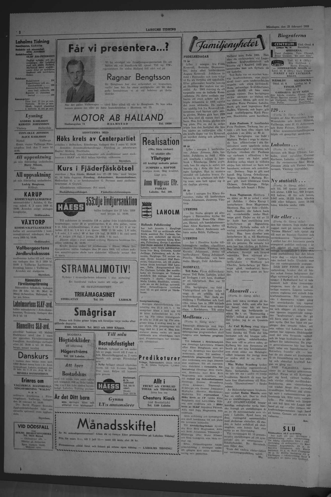 Laholms Tidning Måndag 23 februari 1959, sida 2