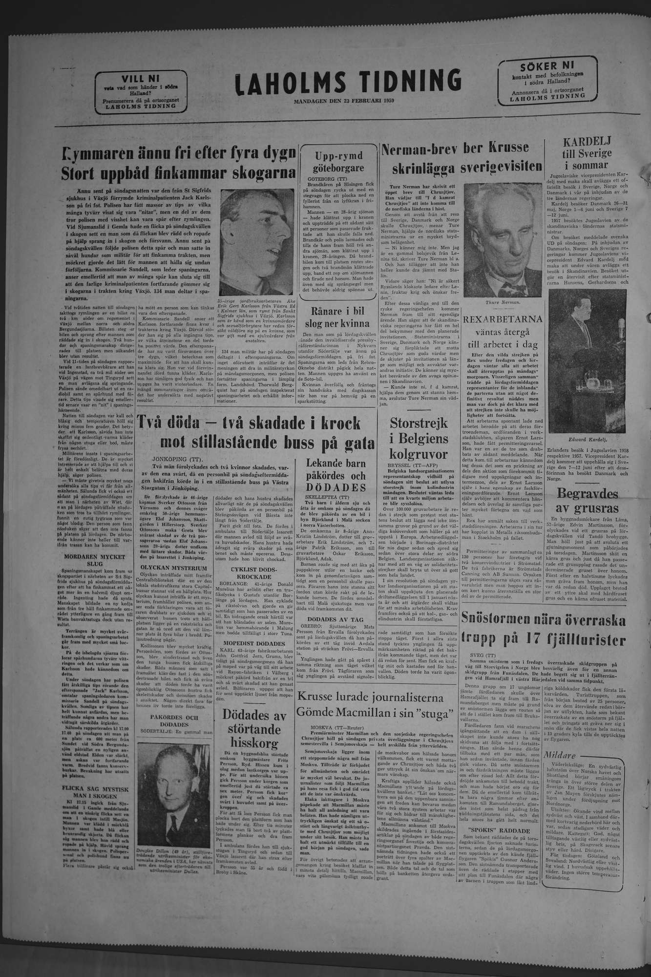 Laholms Tidning Måndag 23 februari 1959, sida 8