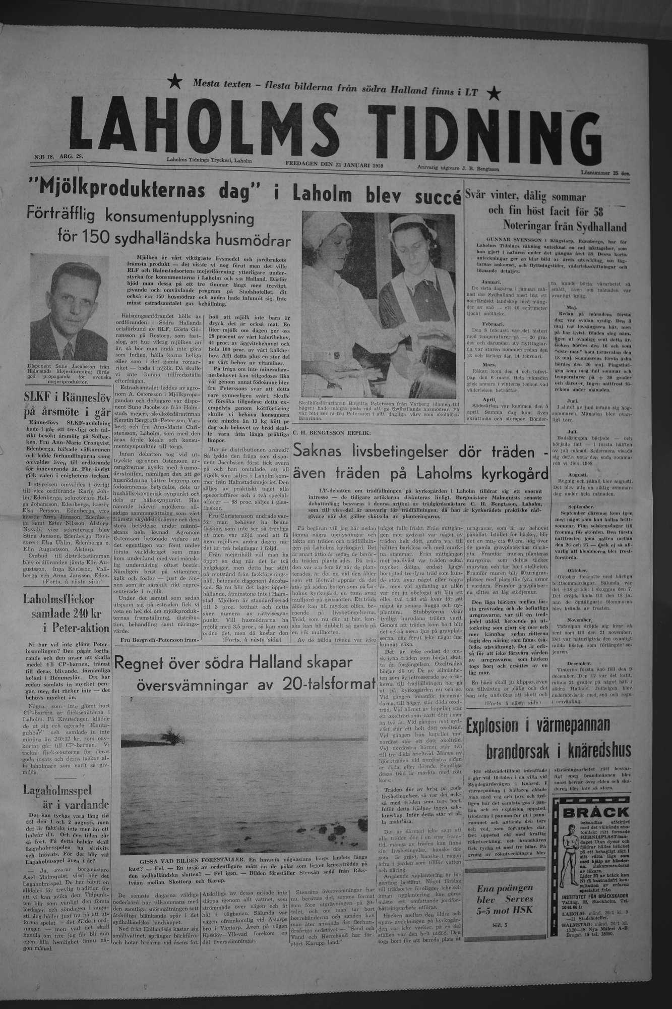 Laholms Tidning Fredag 23 januari 1959, sida 1
