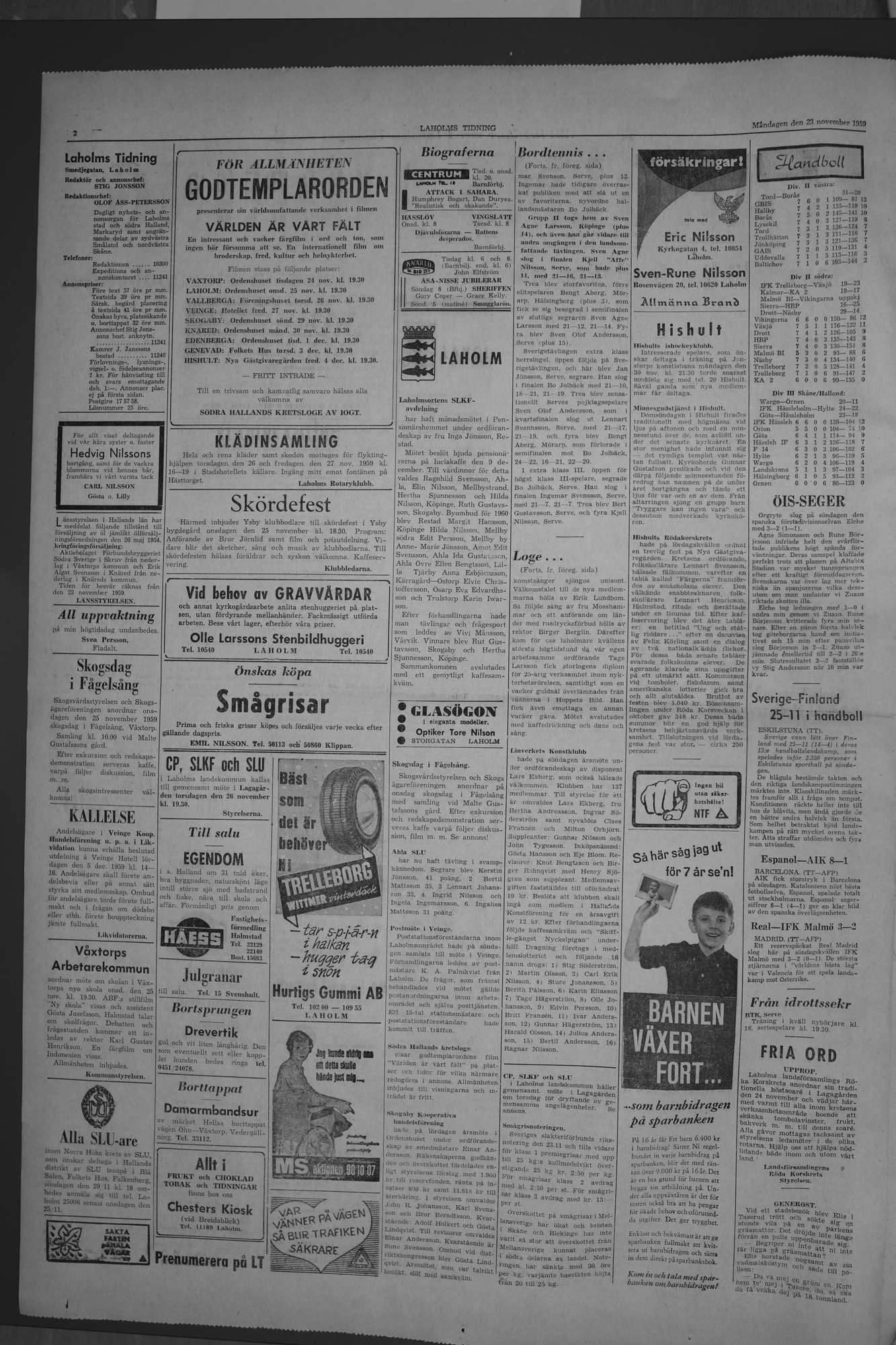 Laholms Tidning Måndag 23 november 1959, sida 2