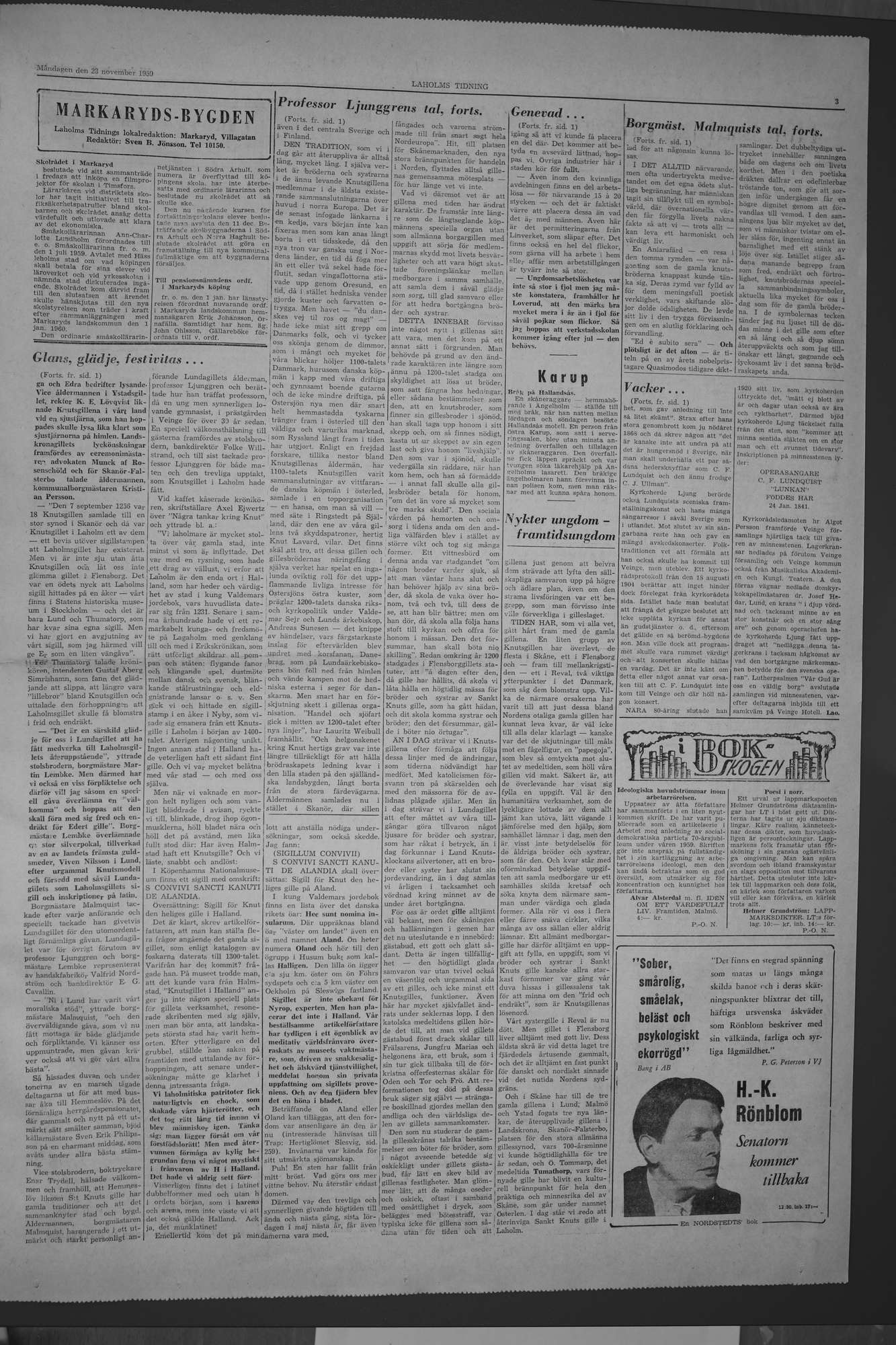 Laholms Tidning Måndag 23 november 1959, sida 3