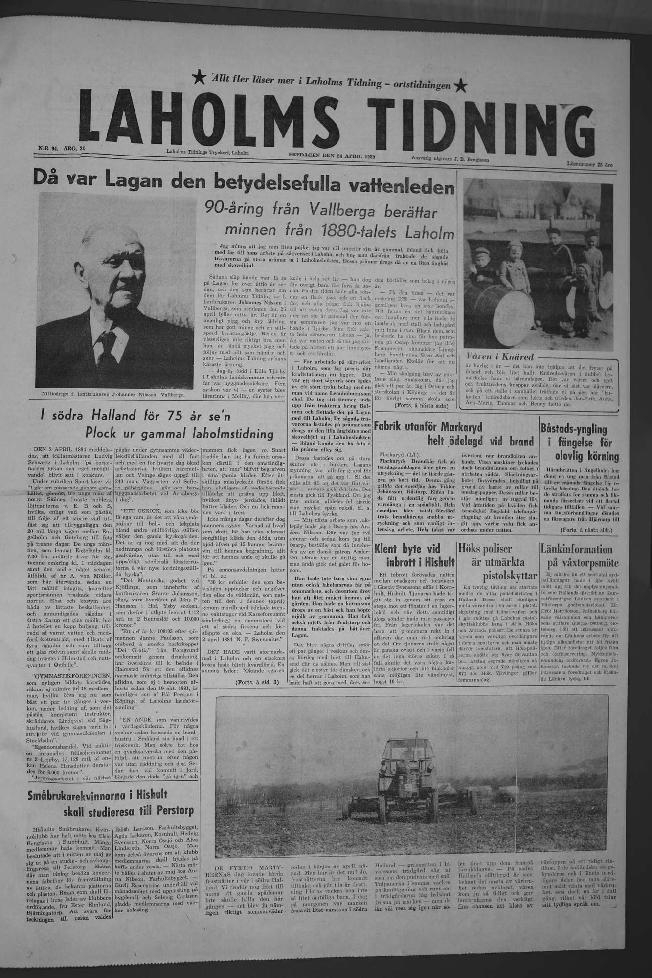 Laholms Tidning Fredag 24 april 1959, sida 1