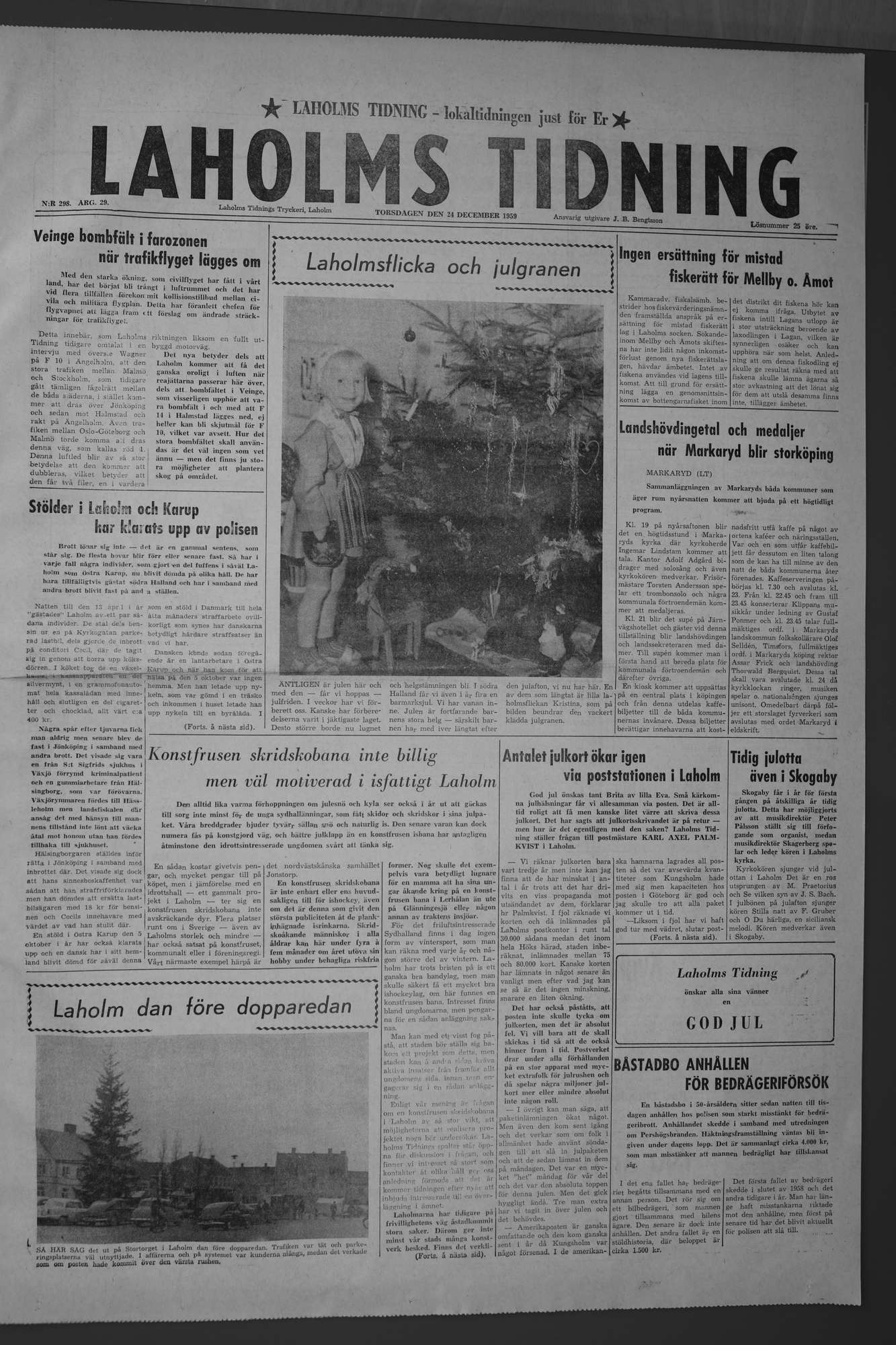 Laholms Tidning Torsdag 24 december 1959, sida 1