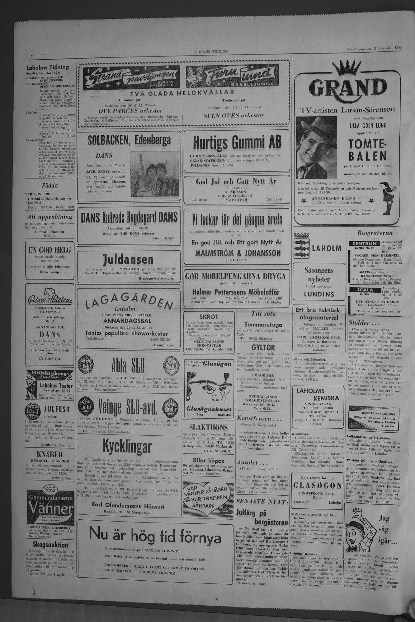 Laholms Tidning Torsdag 24 december 1959, sida 2
