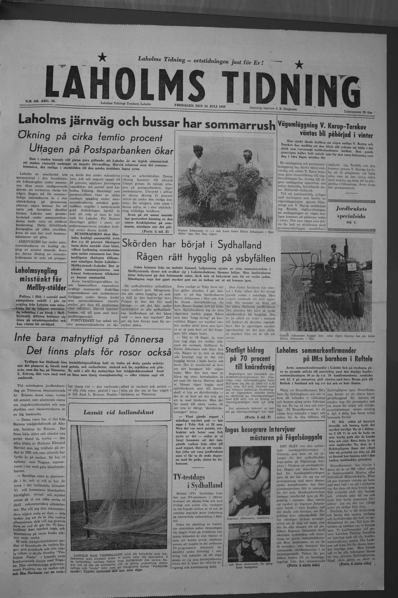 Laholms Tidning Fredag 24 juli 1959, sida 1
