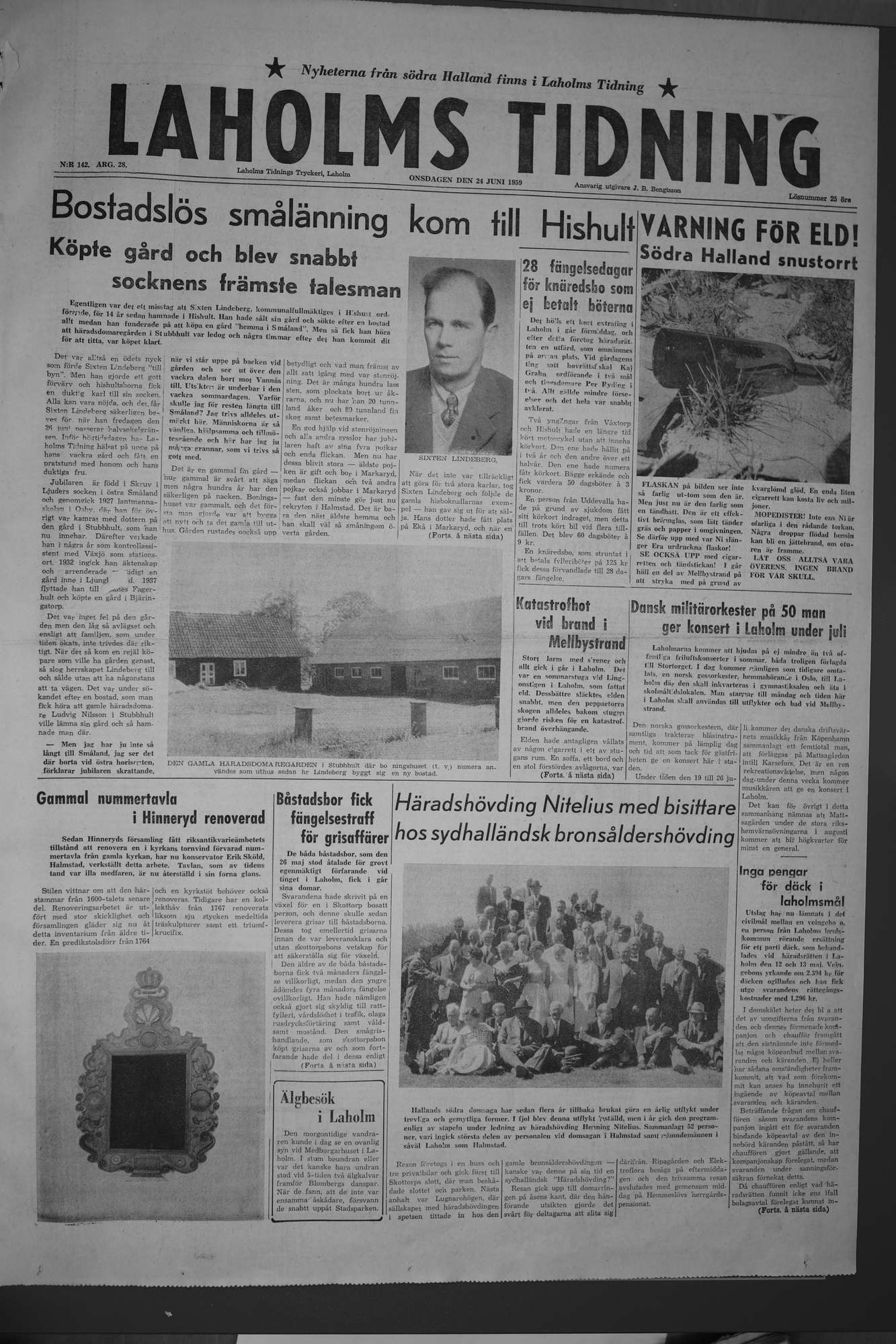 Laholms Tidning Onsdag 24 juni 1959, sida 1