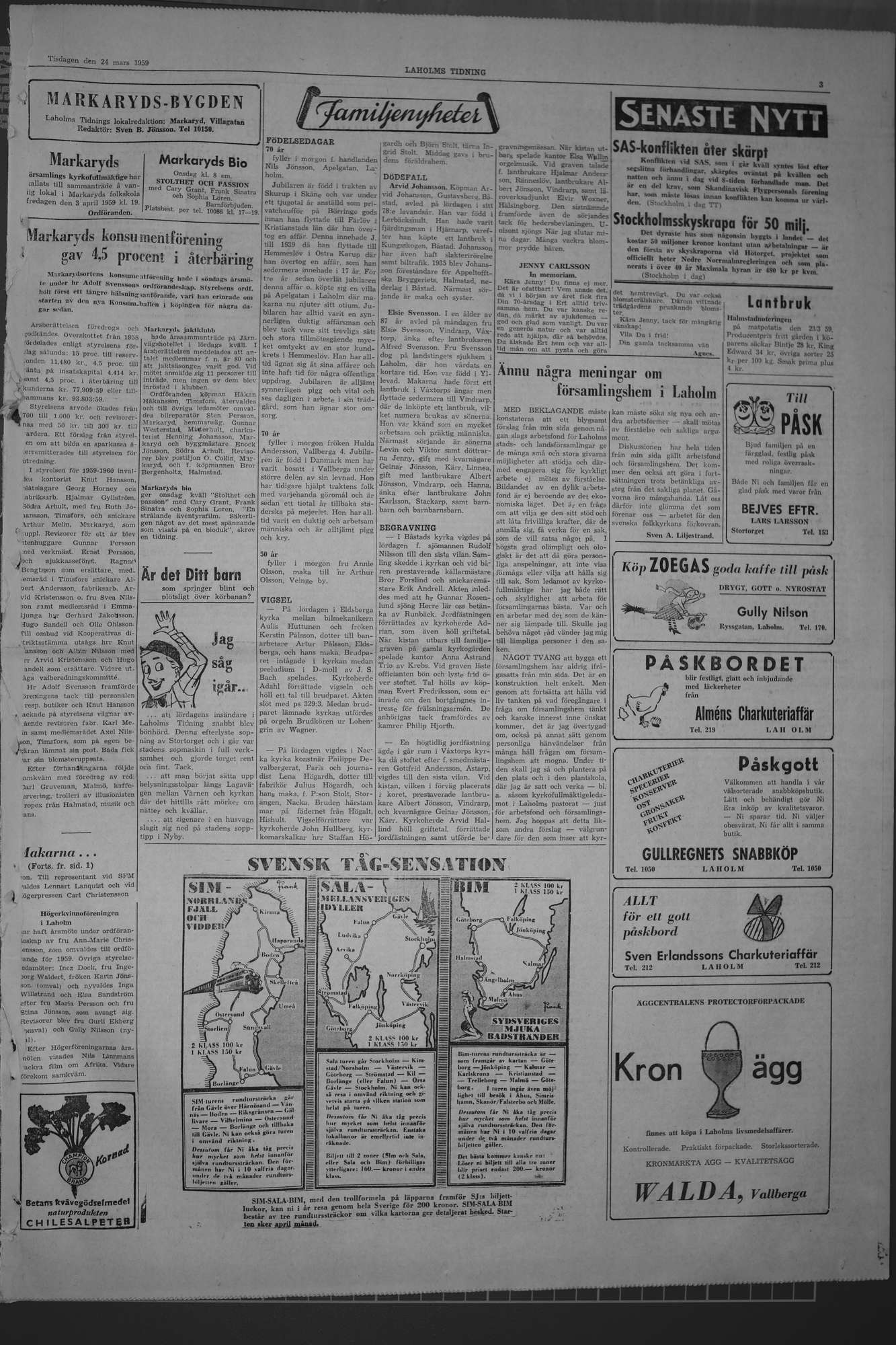 Laholms Tidning Tisdag 24 mars 1959, sida 3