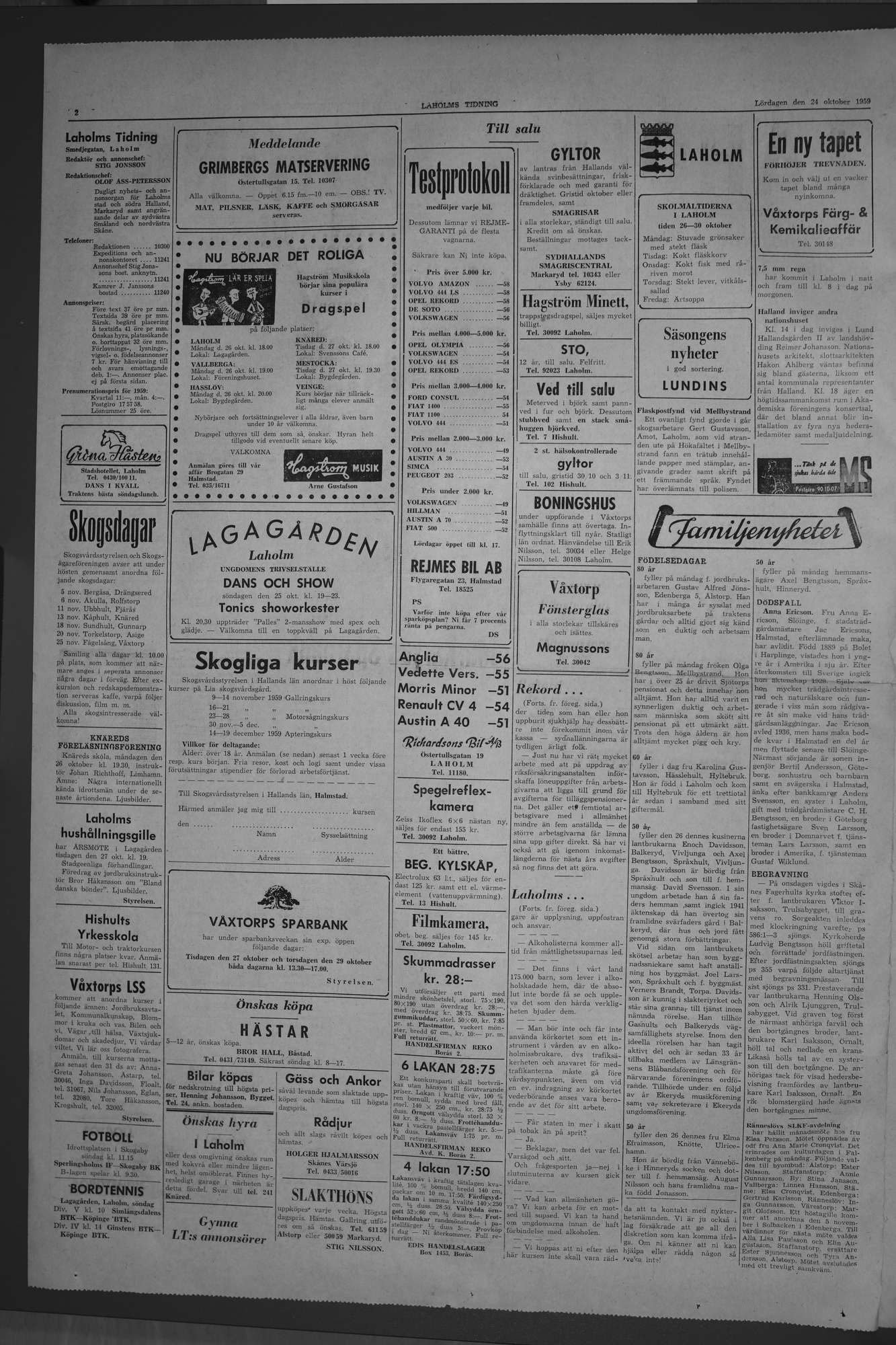 Laholms Tidning Lördag 24 oktober 1959, sida 2